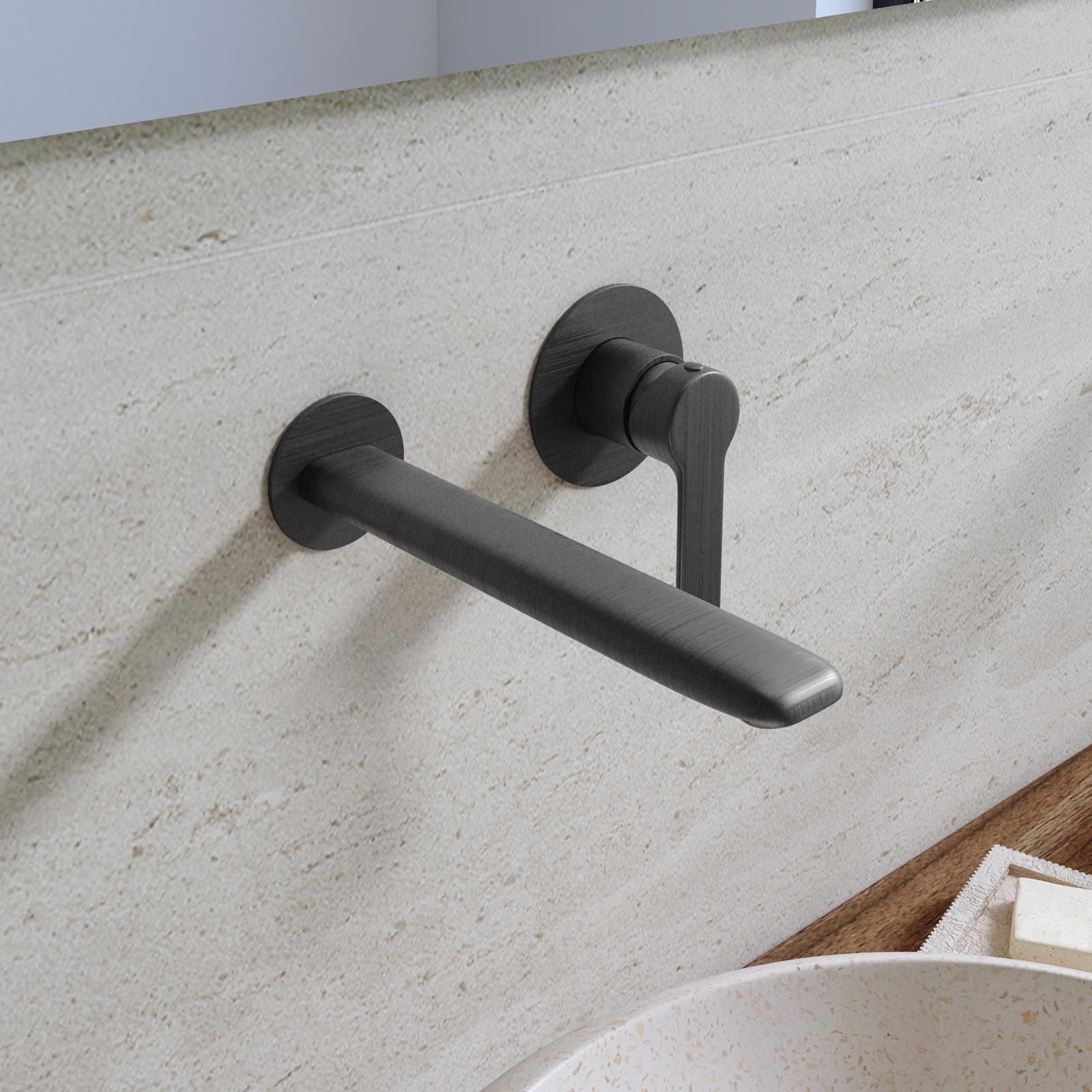 Miscelatore lavabo a muro in ottone nero spazzolato - Tila