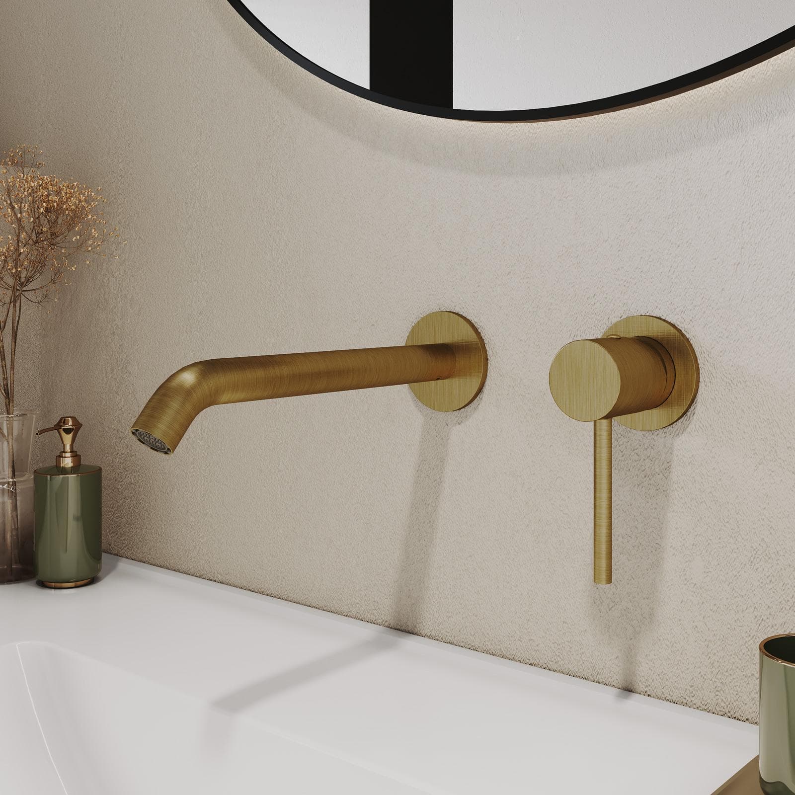 Miscelatore lavabo a muro in ottone oro spazzolato anti-impronta - Oasis