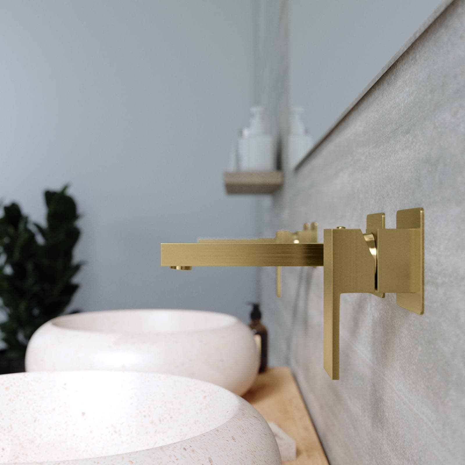 Miscelatore lavabo a muro in ottone oro spazzolato - Tiamat