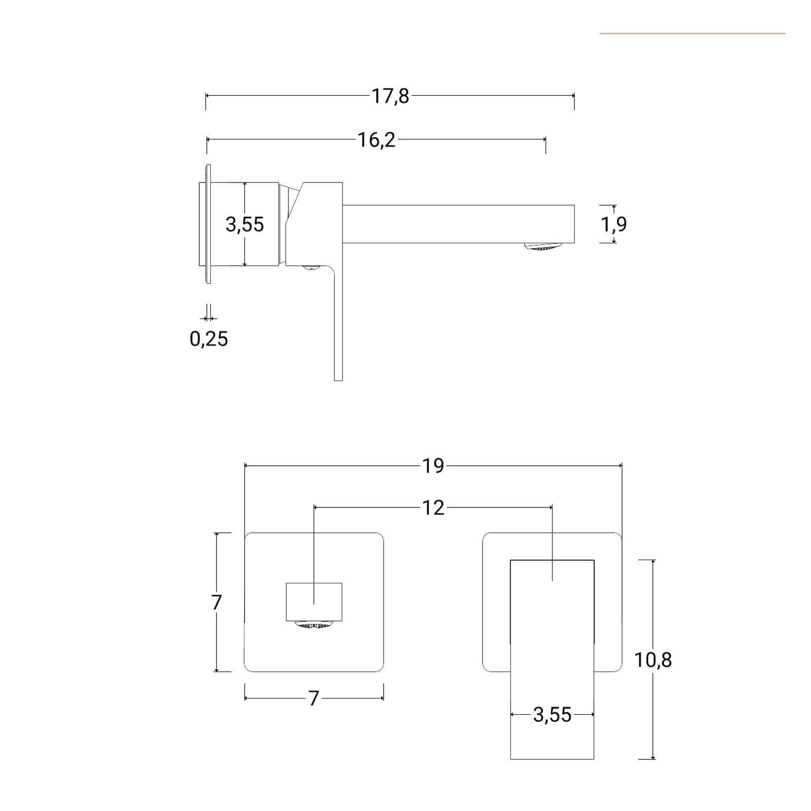 Miscelatore lavabo a muro in ottone oro spazzolato - Tiamat