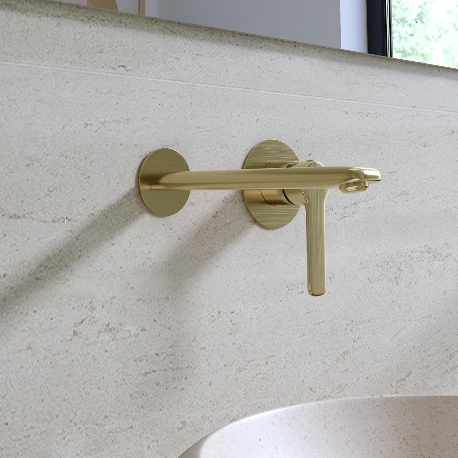 Miscelatore lavabo a muro in ottone oro spazzolato - Tila
