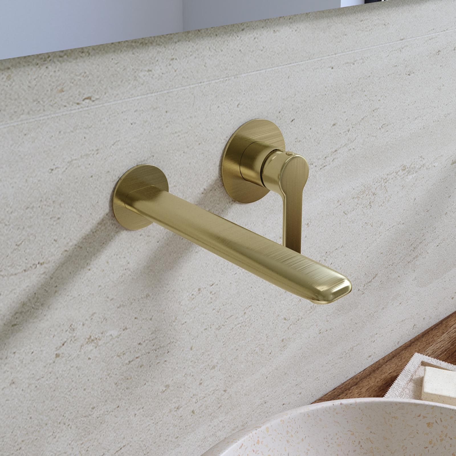 Miscelatore lavabo a muro in ottone oro spazzolato - Tila