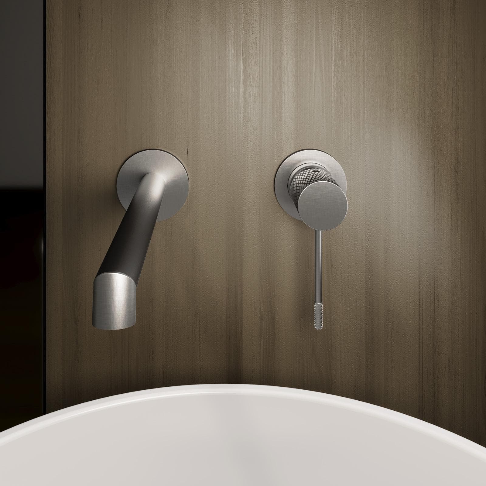 Miscelatore lavabo a muro in ottone spazzolato - Crystal