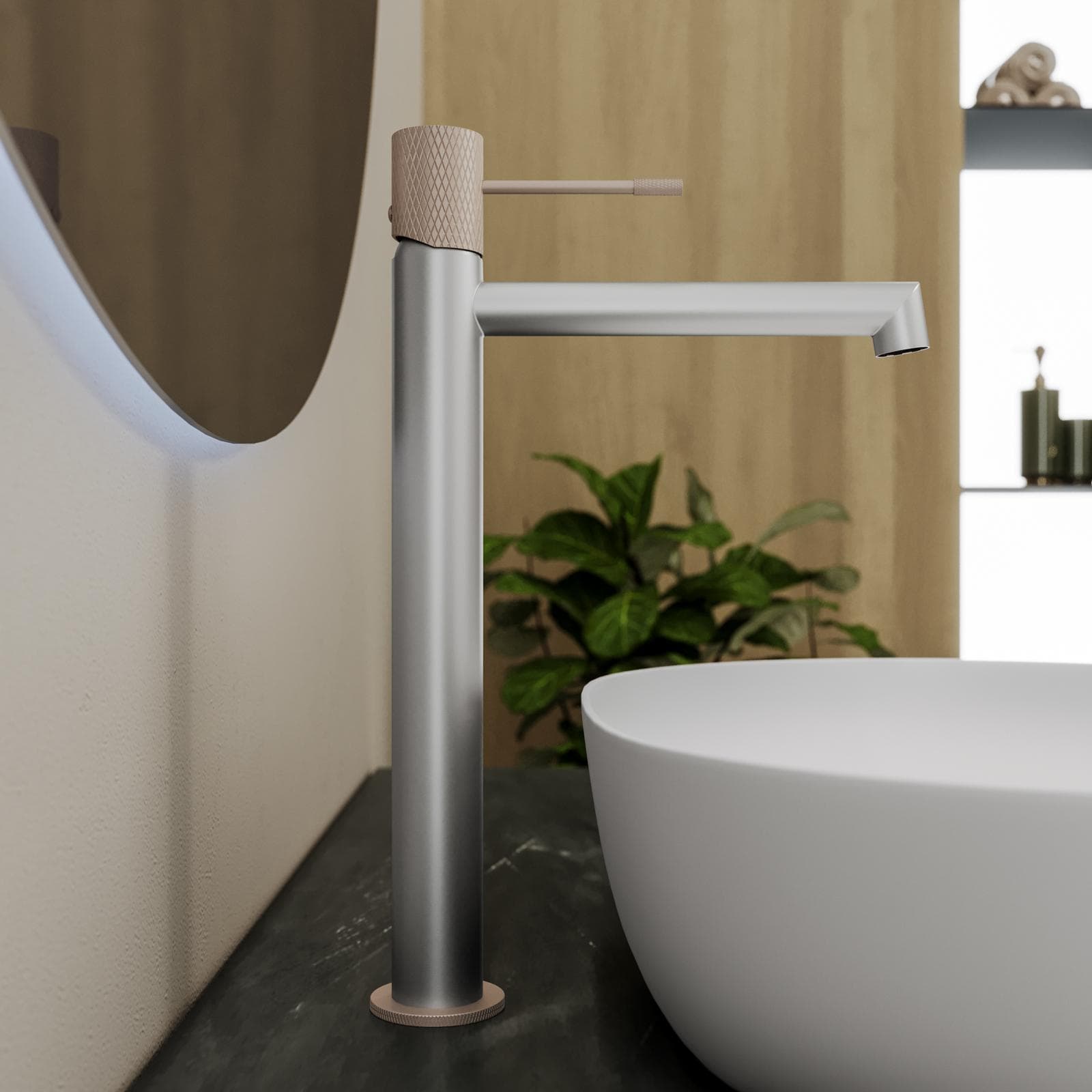 Miscelatore lavabo alto grigio opaco e champagne - Crystal