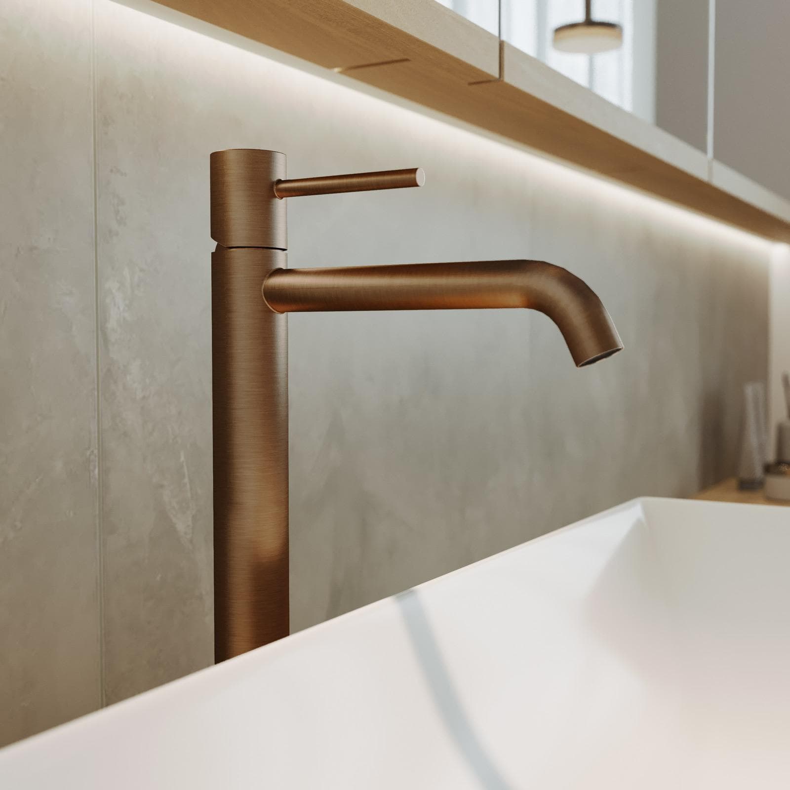 Miscelatore lavabo alto in ottone bronzo spazzolato anti-impronta - Oasis