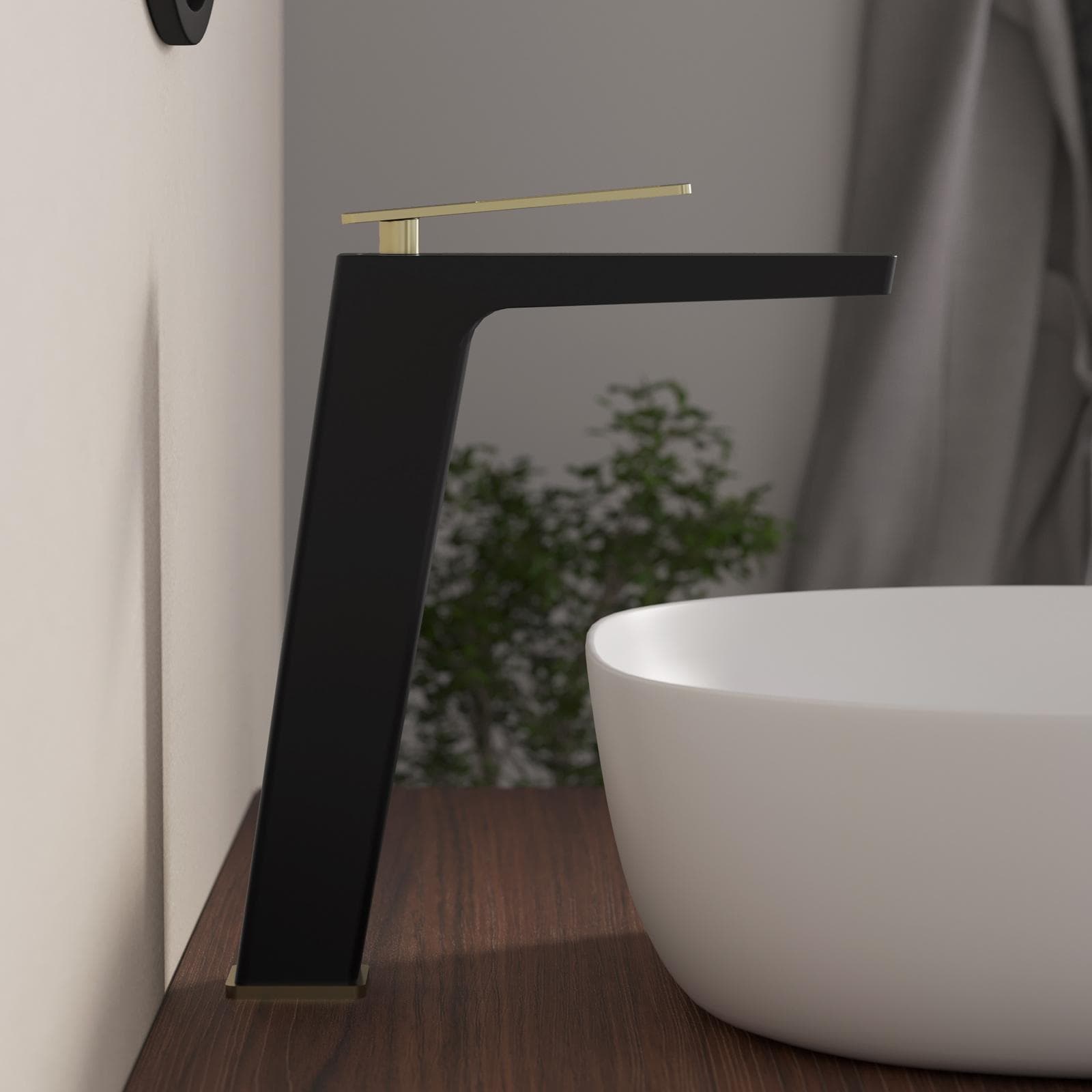 Miscelatore lavabo alto in ottone nero e oro - Thano