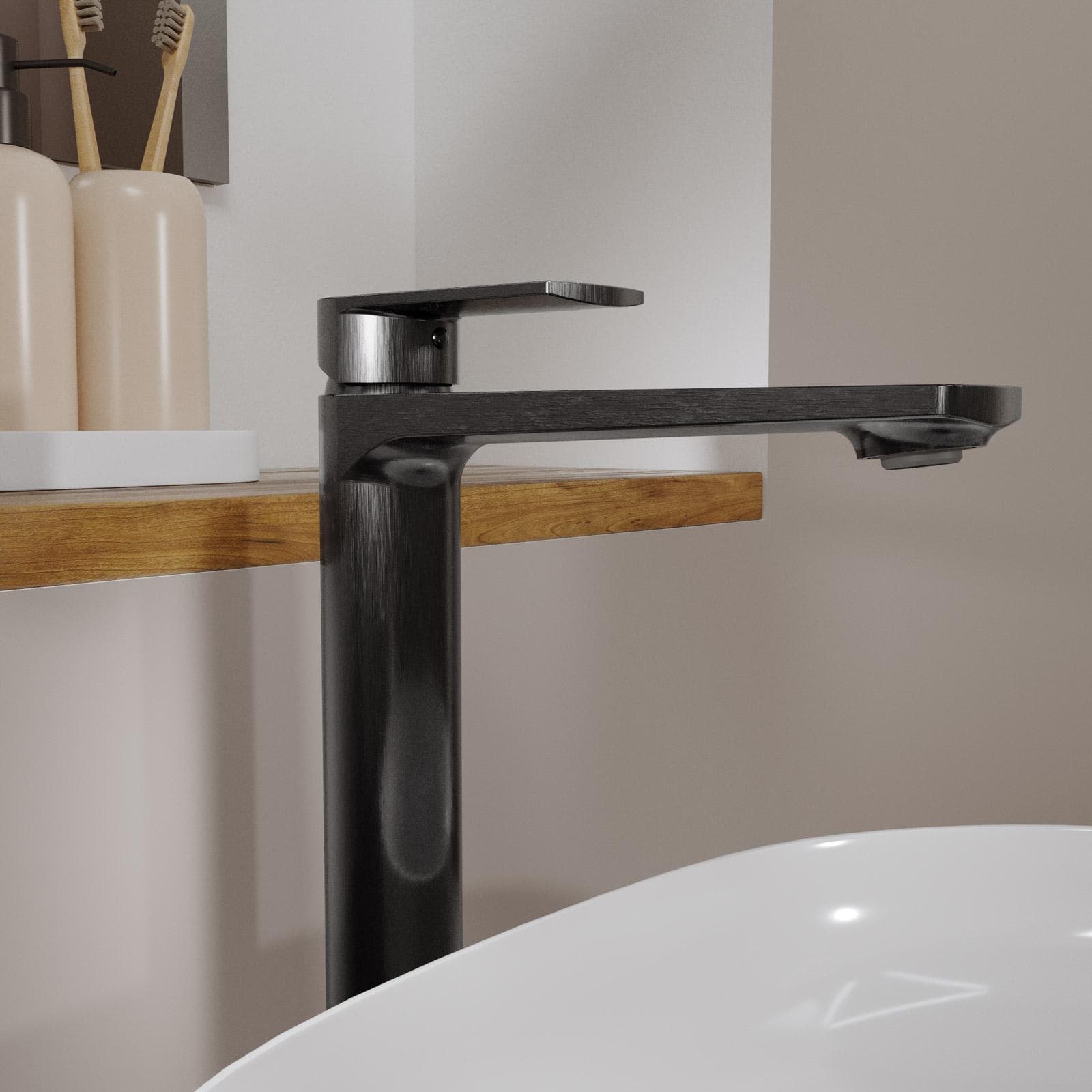 Miscelatore lavabo alto in ottone nero spazzolato anti-impronta - Fluid