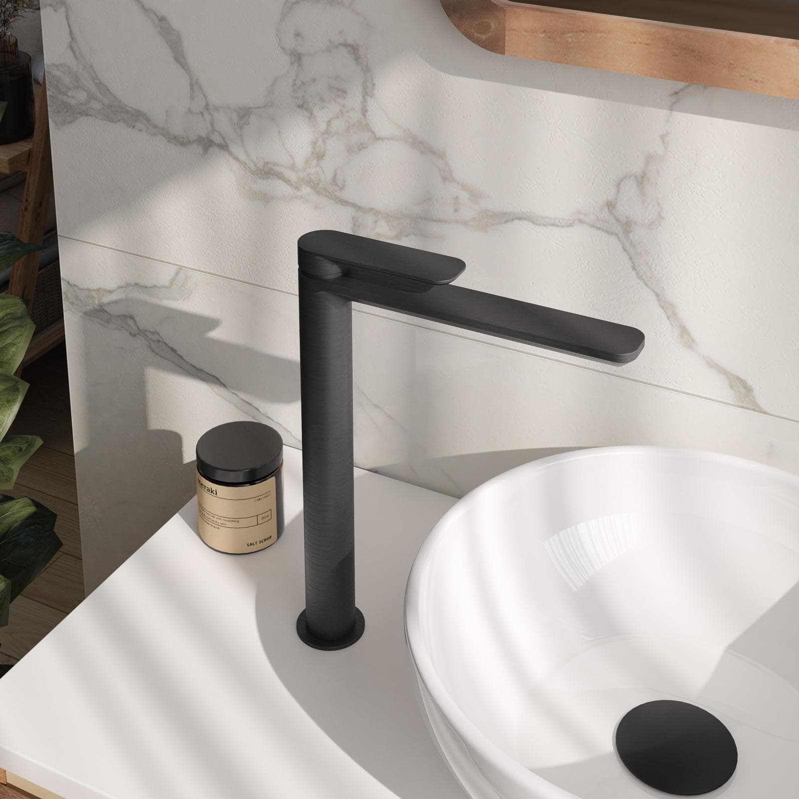 Miscelatore lavabo alto in ottone nero spazzolato anti-impronta - Fusion