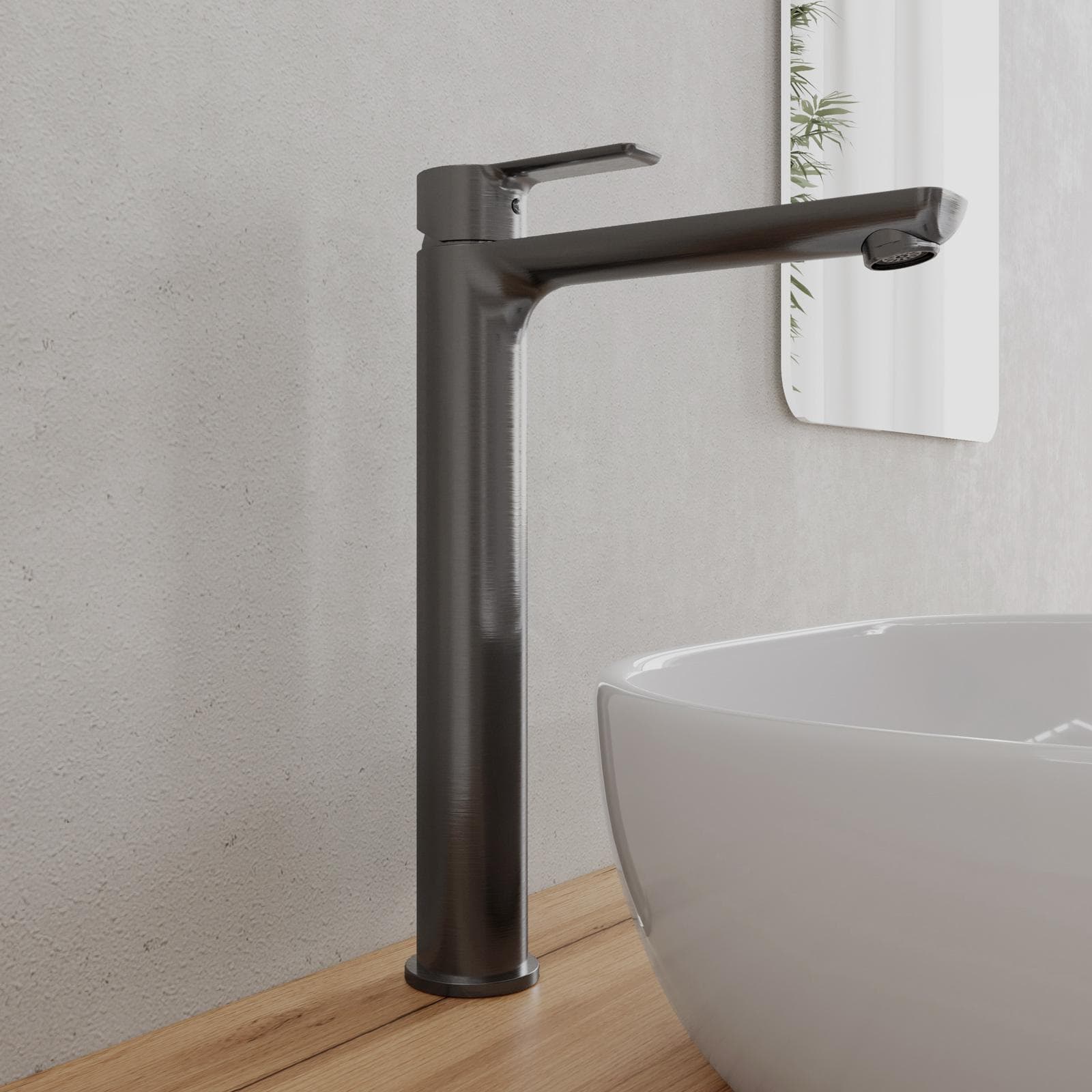 Miscelatore lavabo alto in ottone nero spazzolato anti-impronta - Key