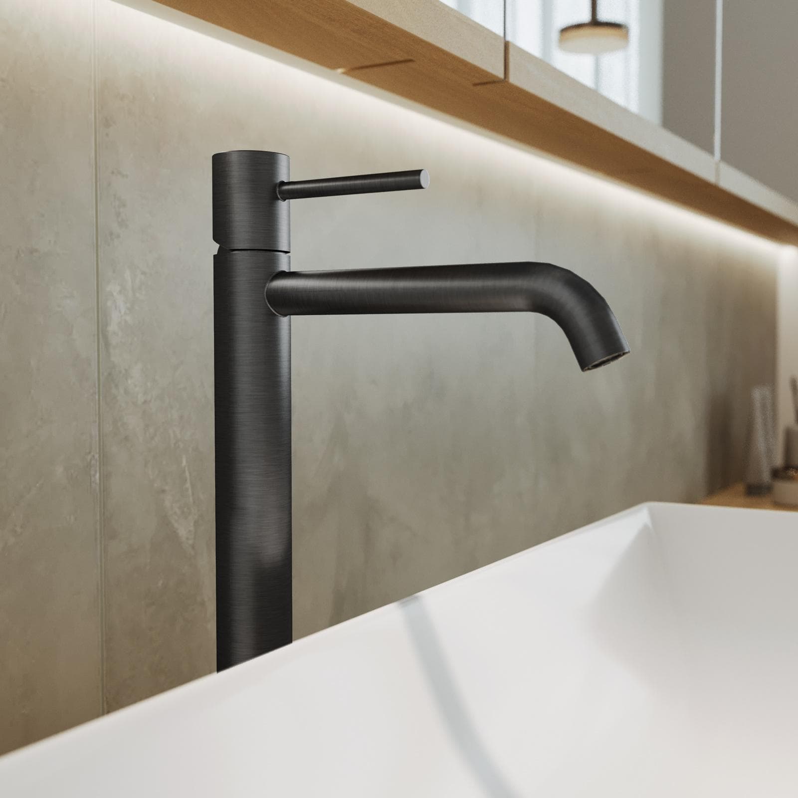 Miscelatore lavabo alto in ottone nero spazzolato anti-impronta - Oasis