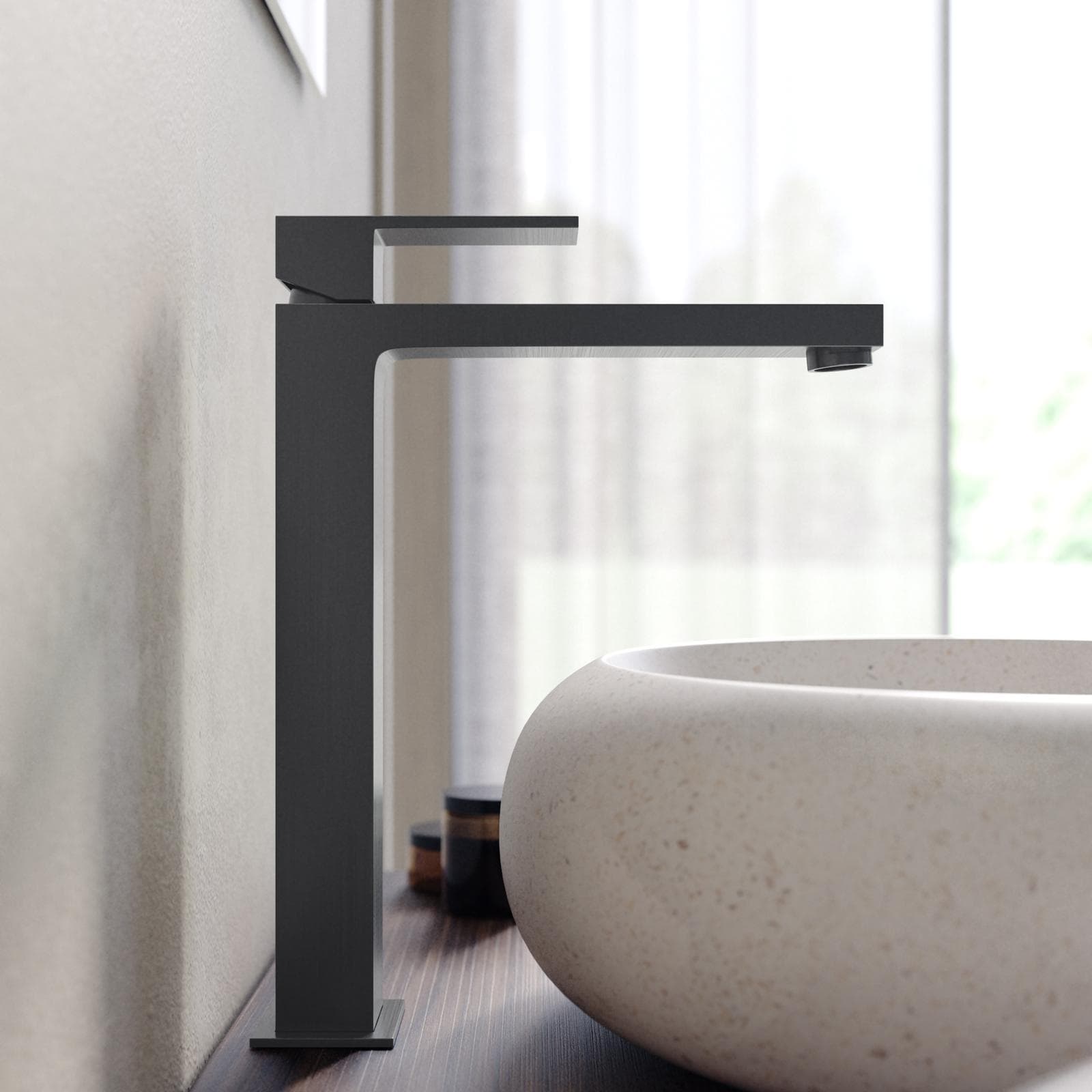 Miscelatore lavabo alto in ottone nero spazzolato - Tiamat