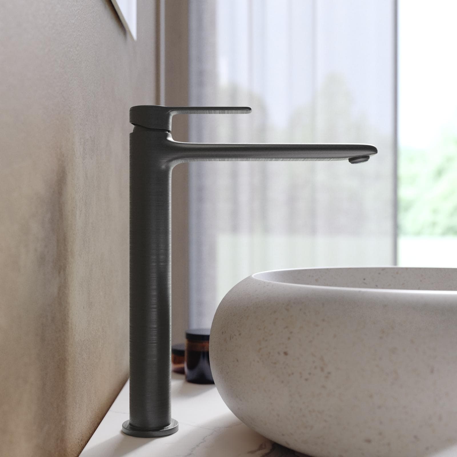 Miscelatore lavabo alto in ottone nero spazzolato - Tila