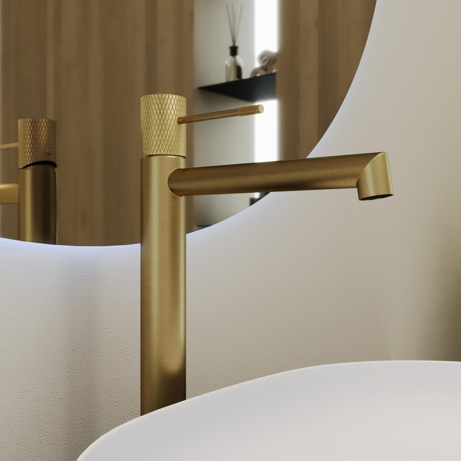 Miscelatore lavabo alto in ottone oro spazzolato anti-impronta - Crystal