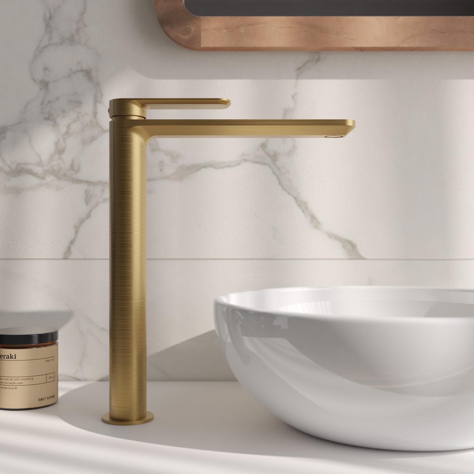 Miscelatore lavabo alto in ottone oro spazzolato anti-impronta - Fusion