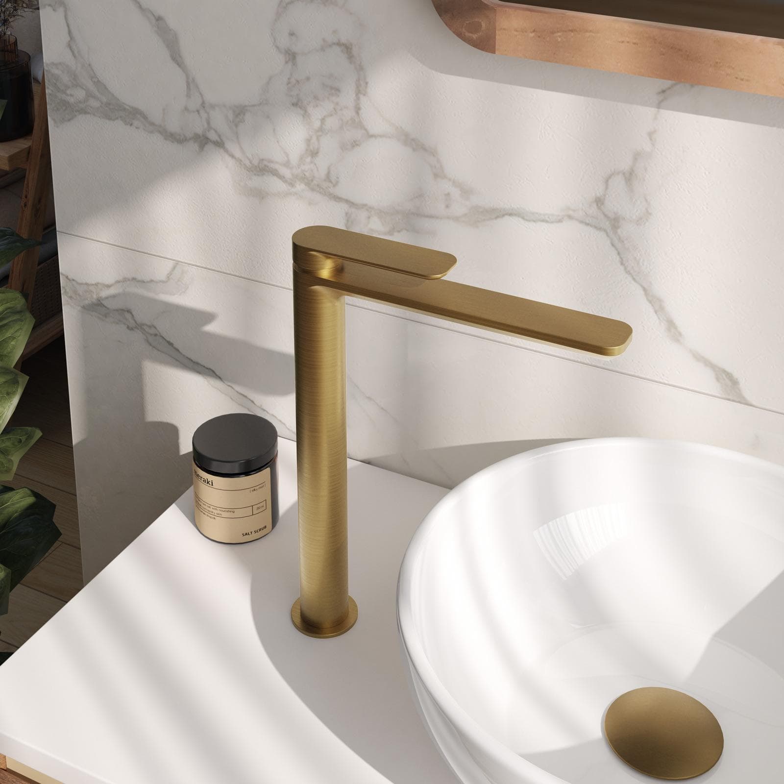 Miscelatore lavabo alto in ottone oro spazzolato anti-impronta - Fusion