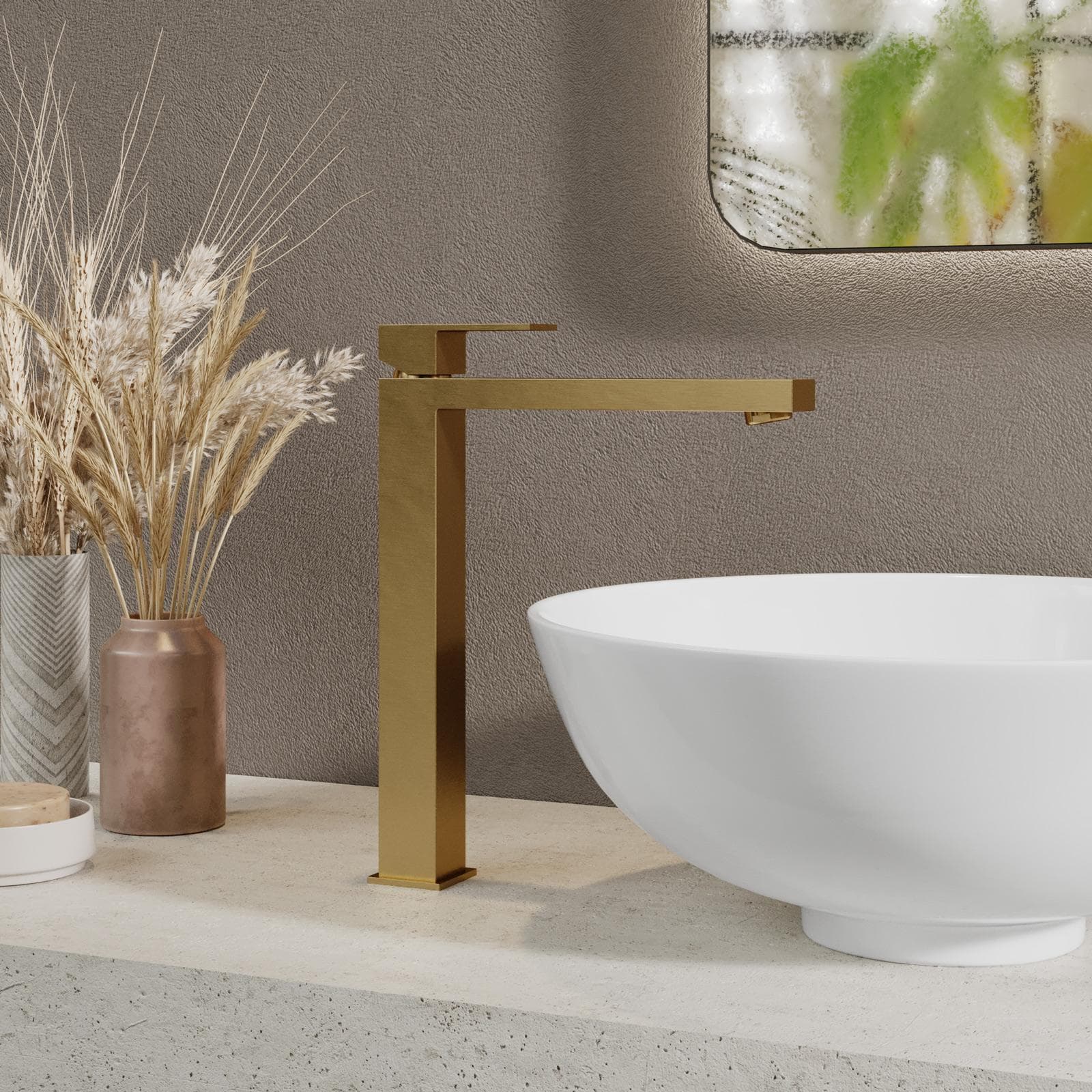 Miscelatore lavabo alto in ottone oro spazzolato anti-impronta - kyria