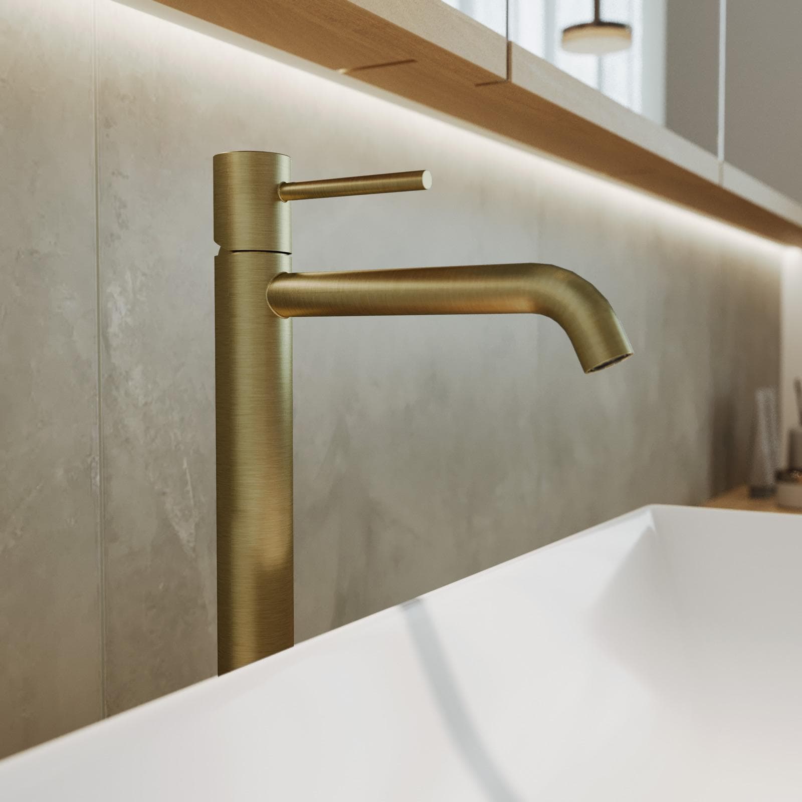 Miscelatore lavabo alto in ottone oro spazzolato anti-impronta - Oasis