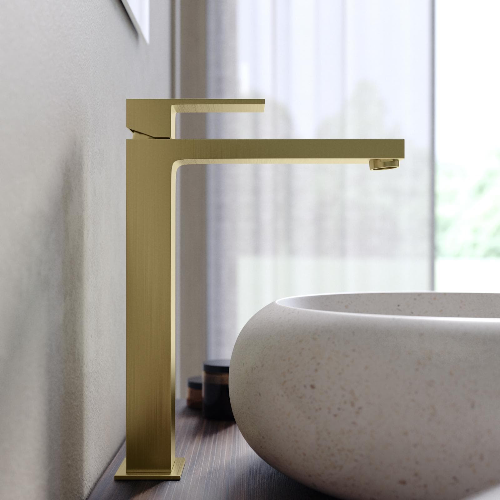 Miscelatore lavabo alto in ottone oro spazzolato - Tiamat