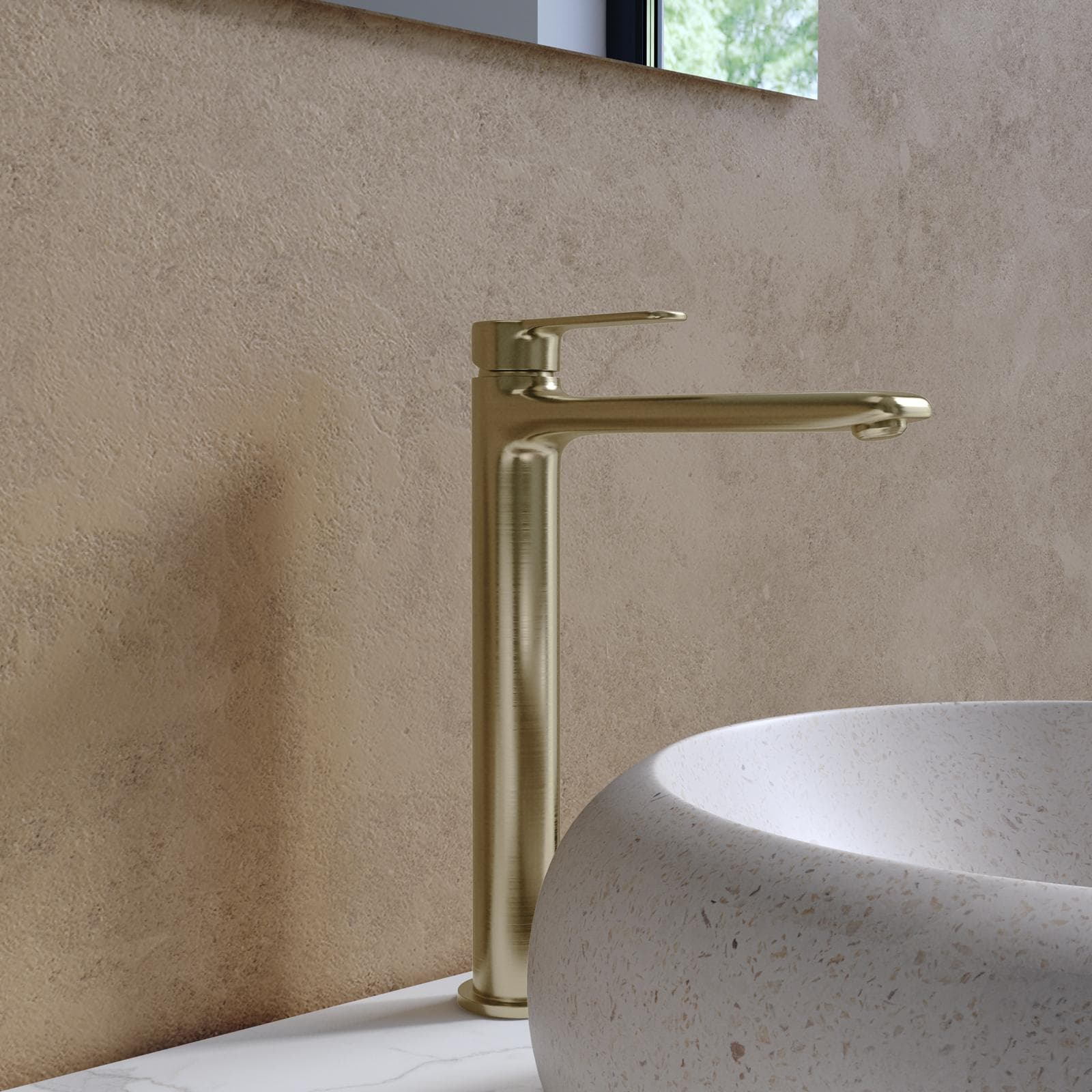 Miscelatore lavabo alto in ottone oro spazzolato - Tila
