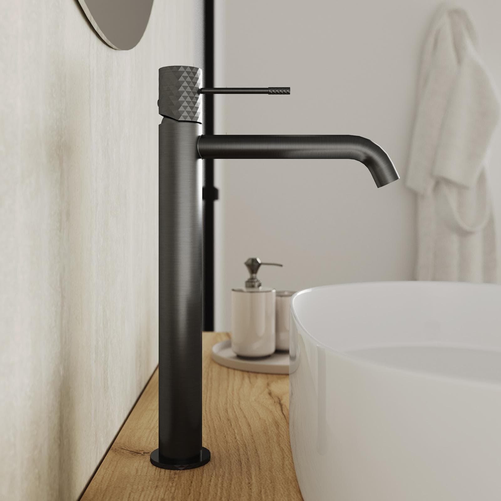 Miscelatore lavabo alto nero spazzolato anti-impronta - Fear