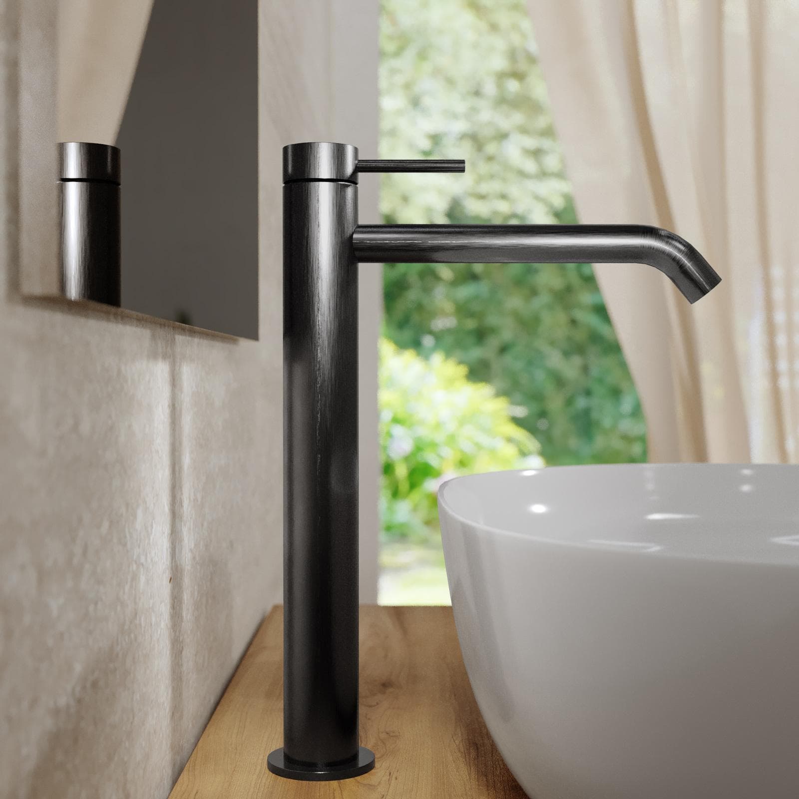 Miscelatore lavabo alto nero spazzolato anti-impronta - Ran