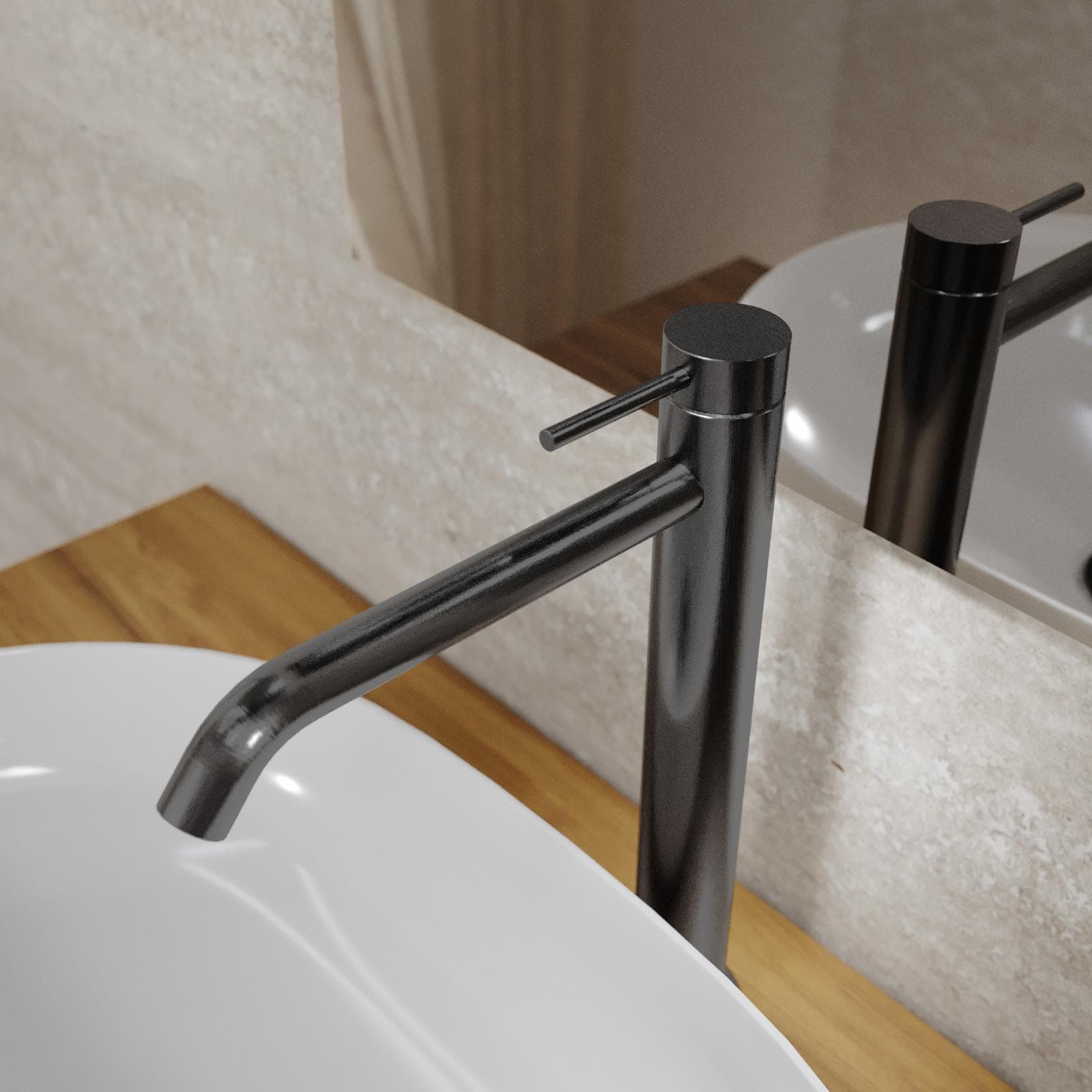 Miscelatore lavabo alto nero spazzolato anti-impronta - Ran