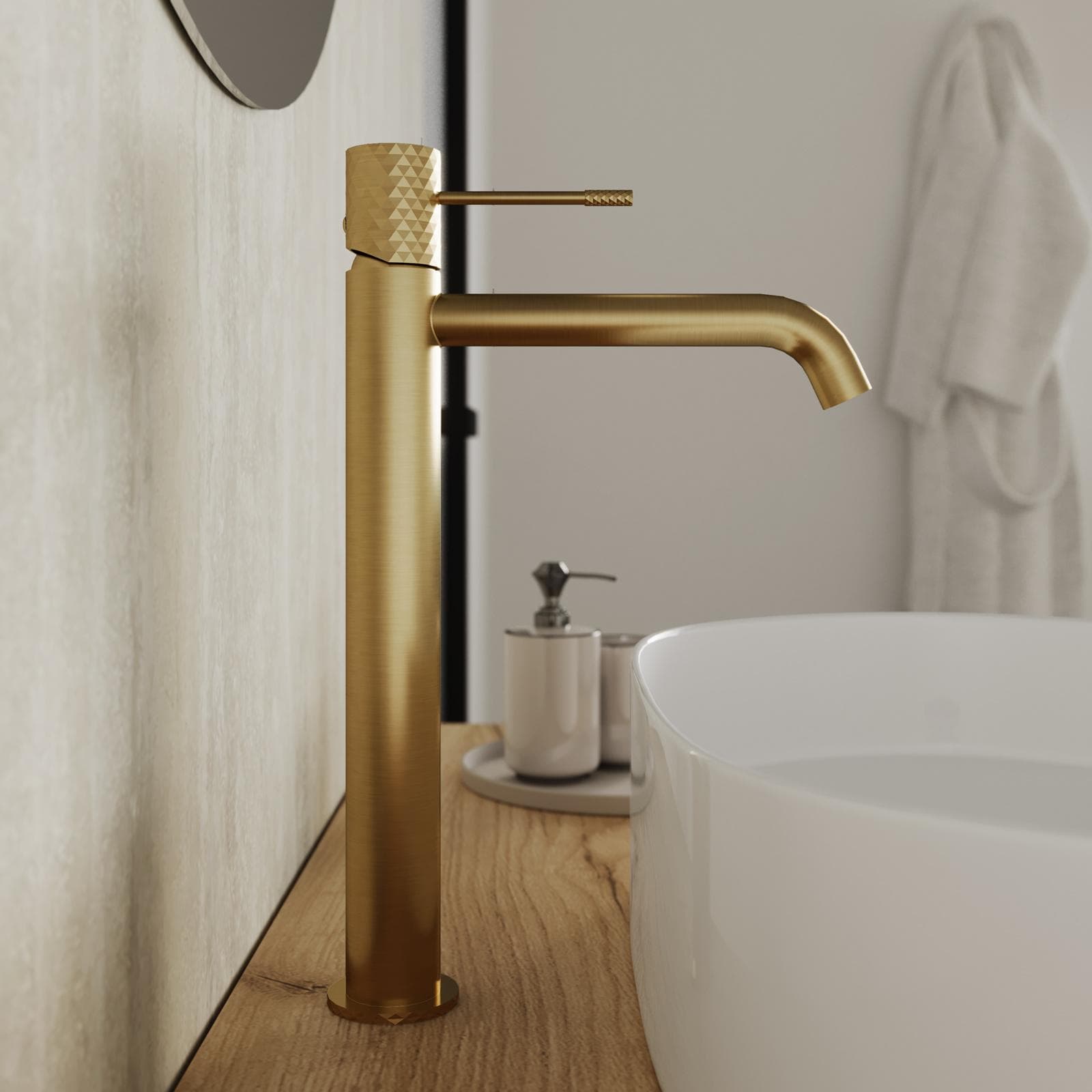 Miscelatore lavabo alto oro spazzolato anti-impronta - Fear