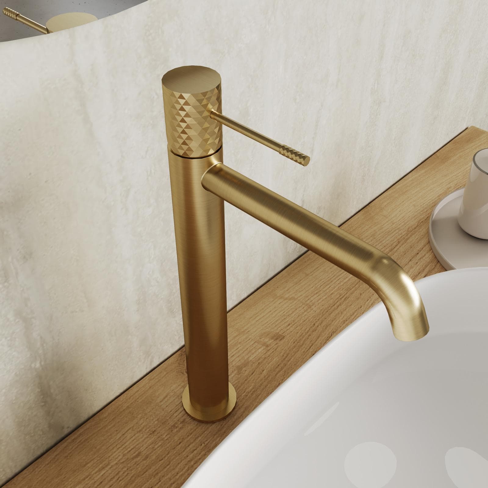Miscelatore lavabo alto oro spazzolato anti-impronta - Fear