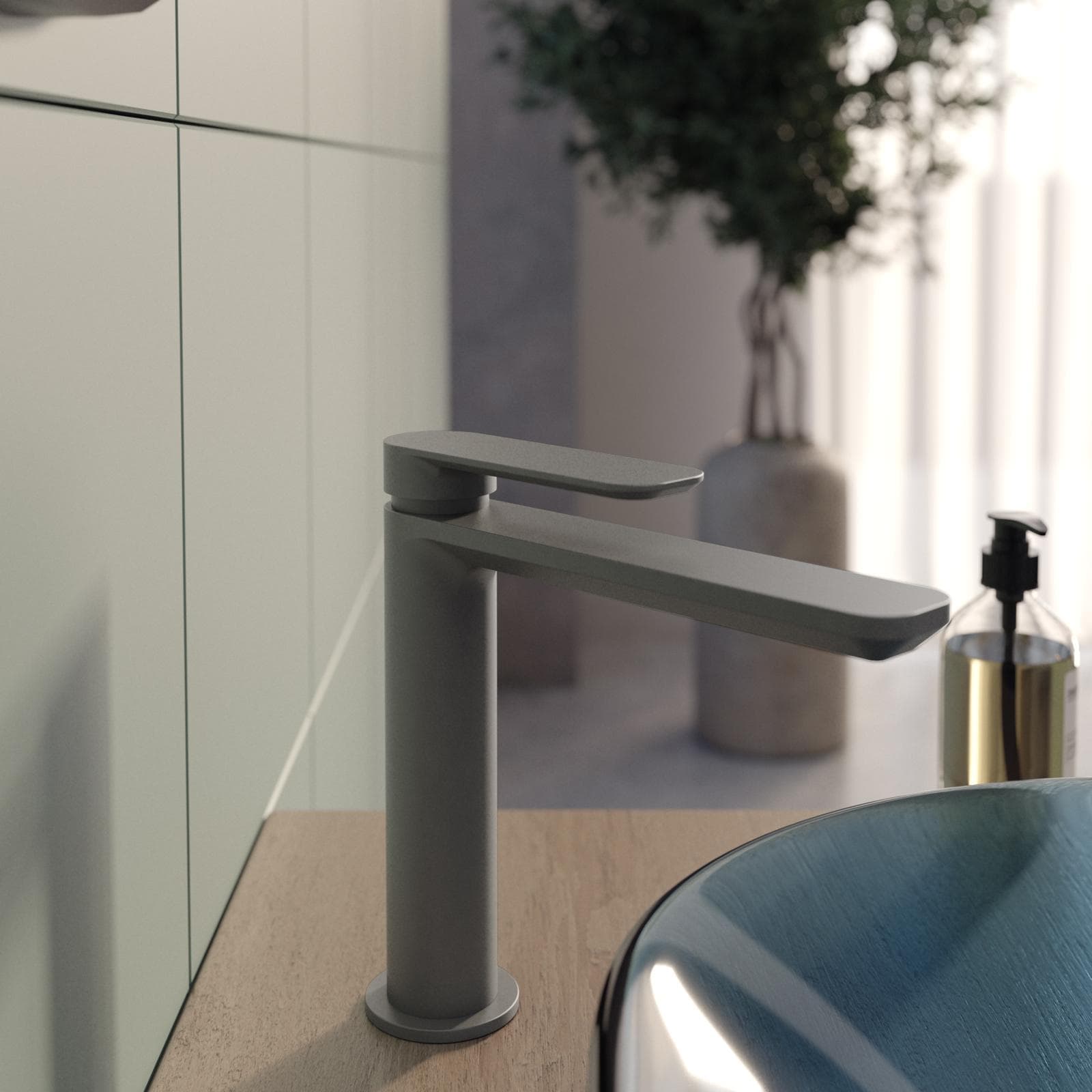 Miscelatore lavabo bocca lunga in ottone fango - Fusion