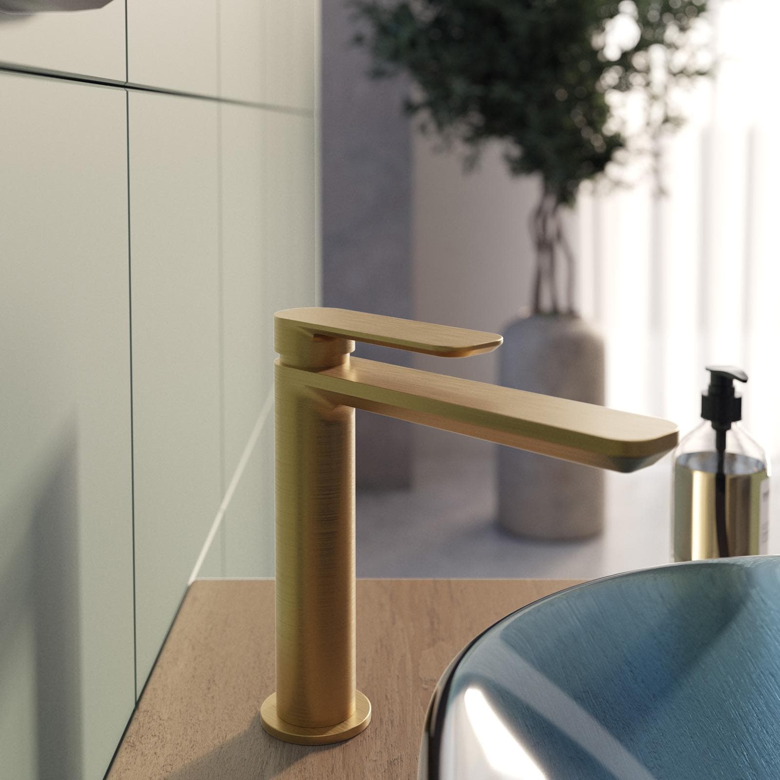 Miscelatore lavabo bocca lunga in ottone oro spazzolato anti-impronta - Fusion