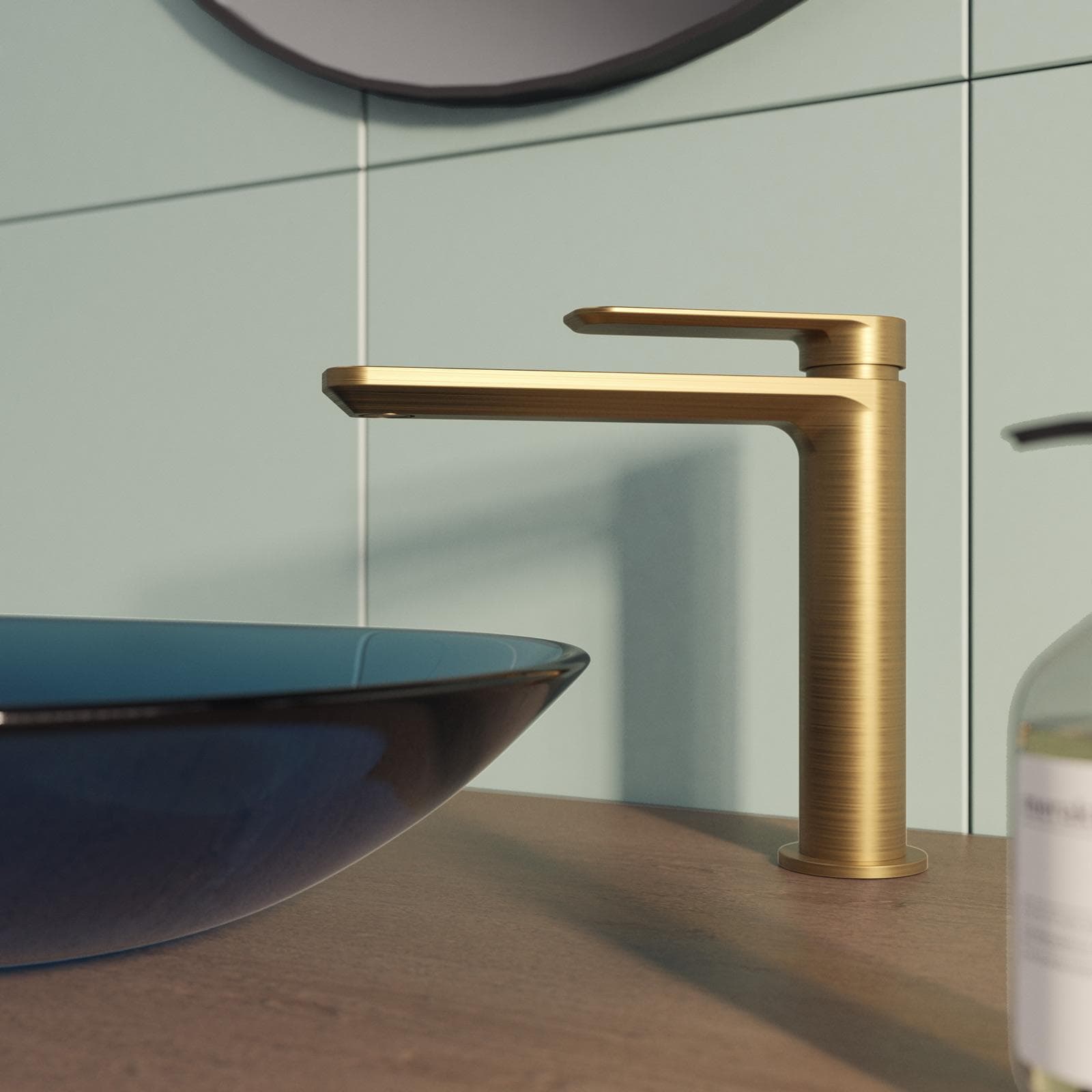 Miscelatore lavabo bocca lunga in ottone oro spazzolato anti-impronta - Fusion
