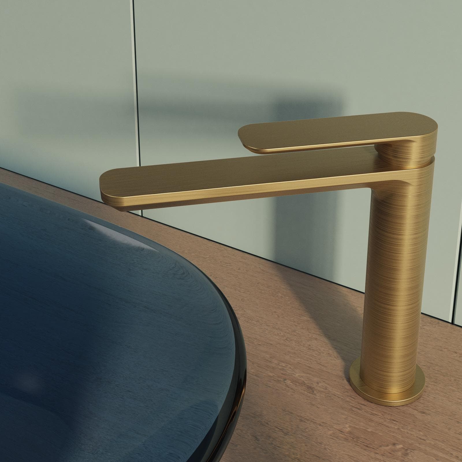 Miscelatore lavabo bocca lunga in ottone oro spazzolato anti-impronta - Fusion