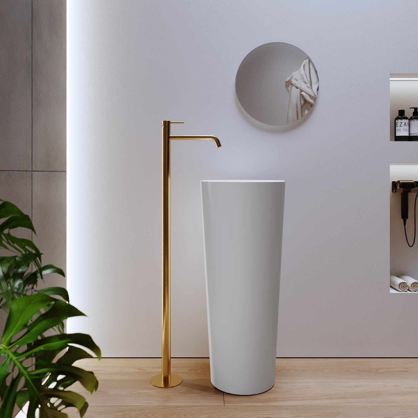 Miscelatore lavabo freestanding oro spazzolato anti-impronta - Ran