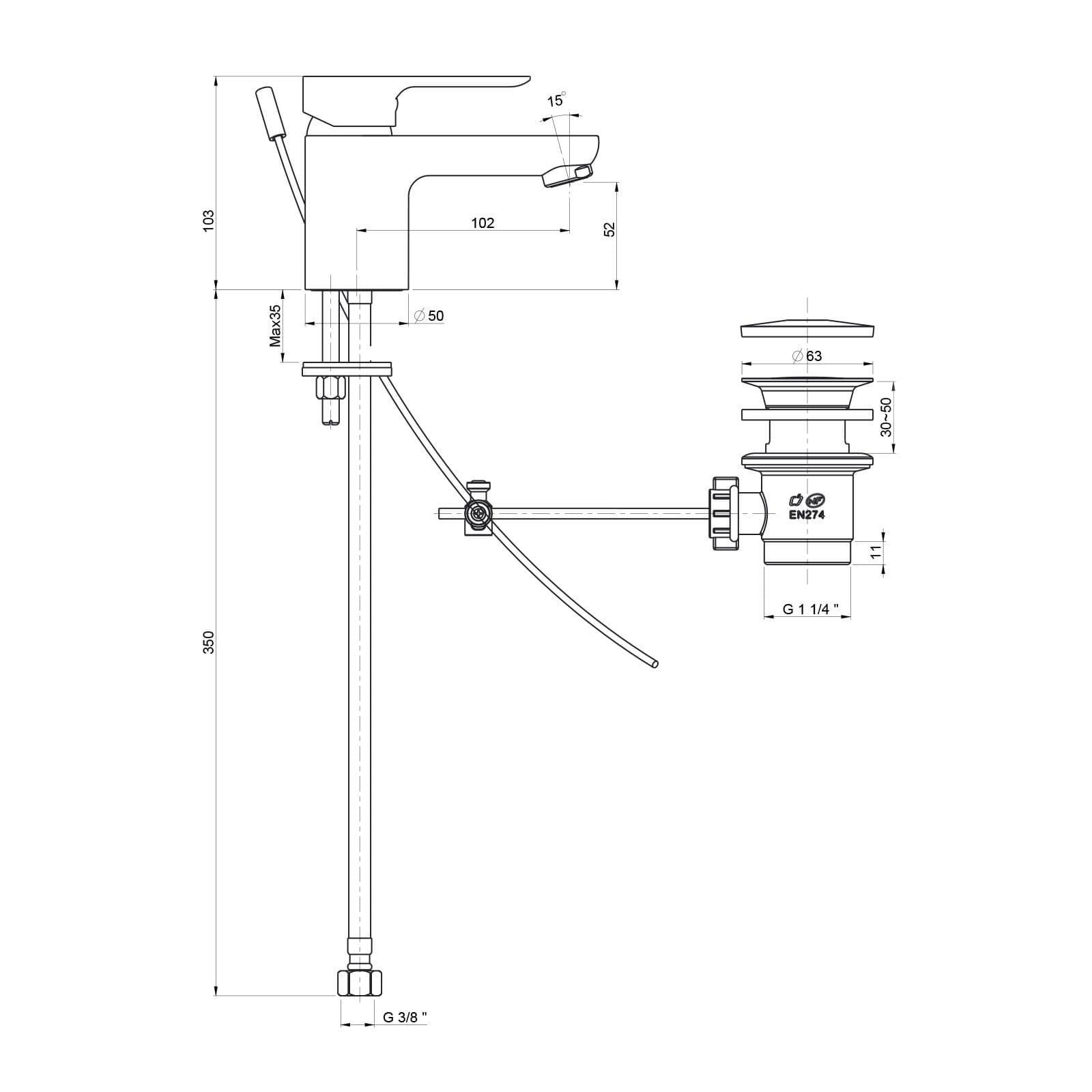 Miscelatore lavabo in ottone cromato con salterello - Paini P3