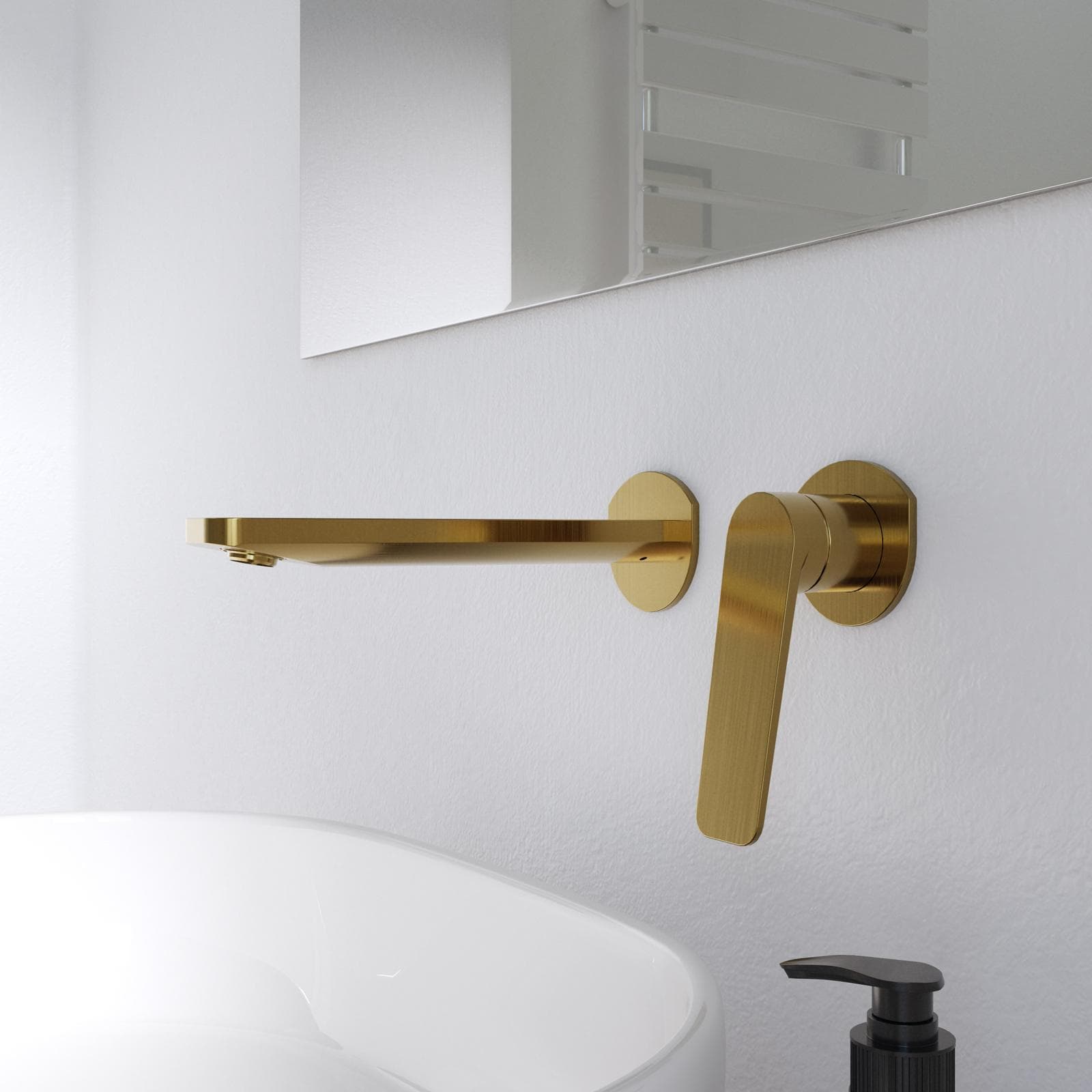 Miscelatore per lavabo a muro in ottone oro spazzolato anti-impronta - Nocta