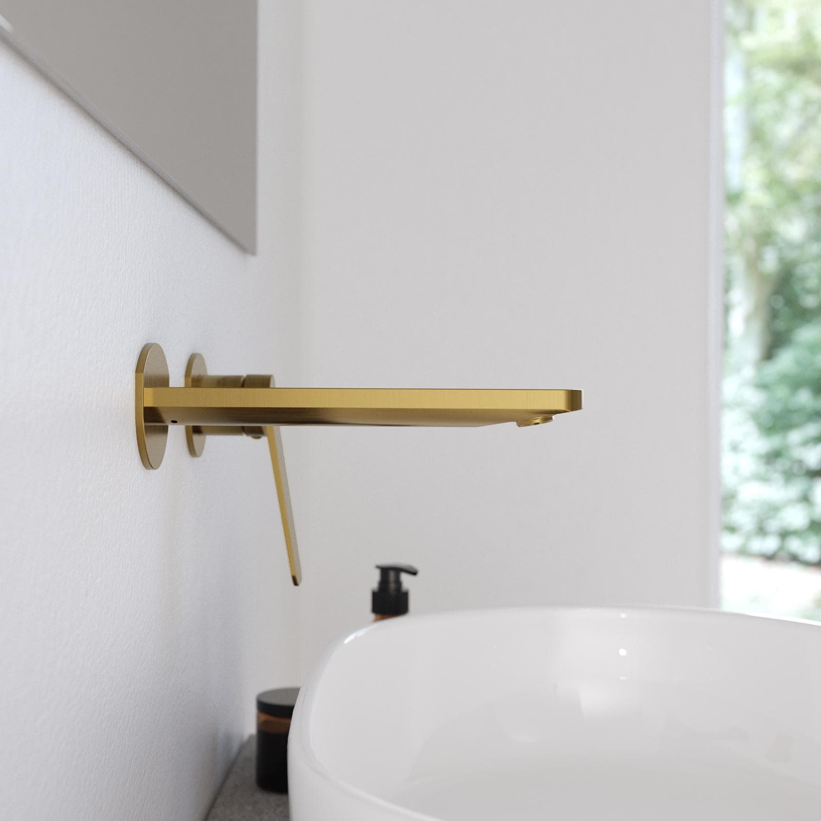 Miscelatore per lavabo a muro in ottone oro spazzolato anti-impronta - Nocta