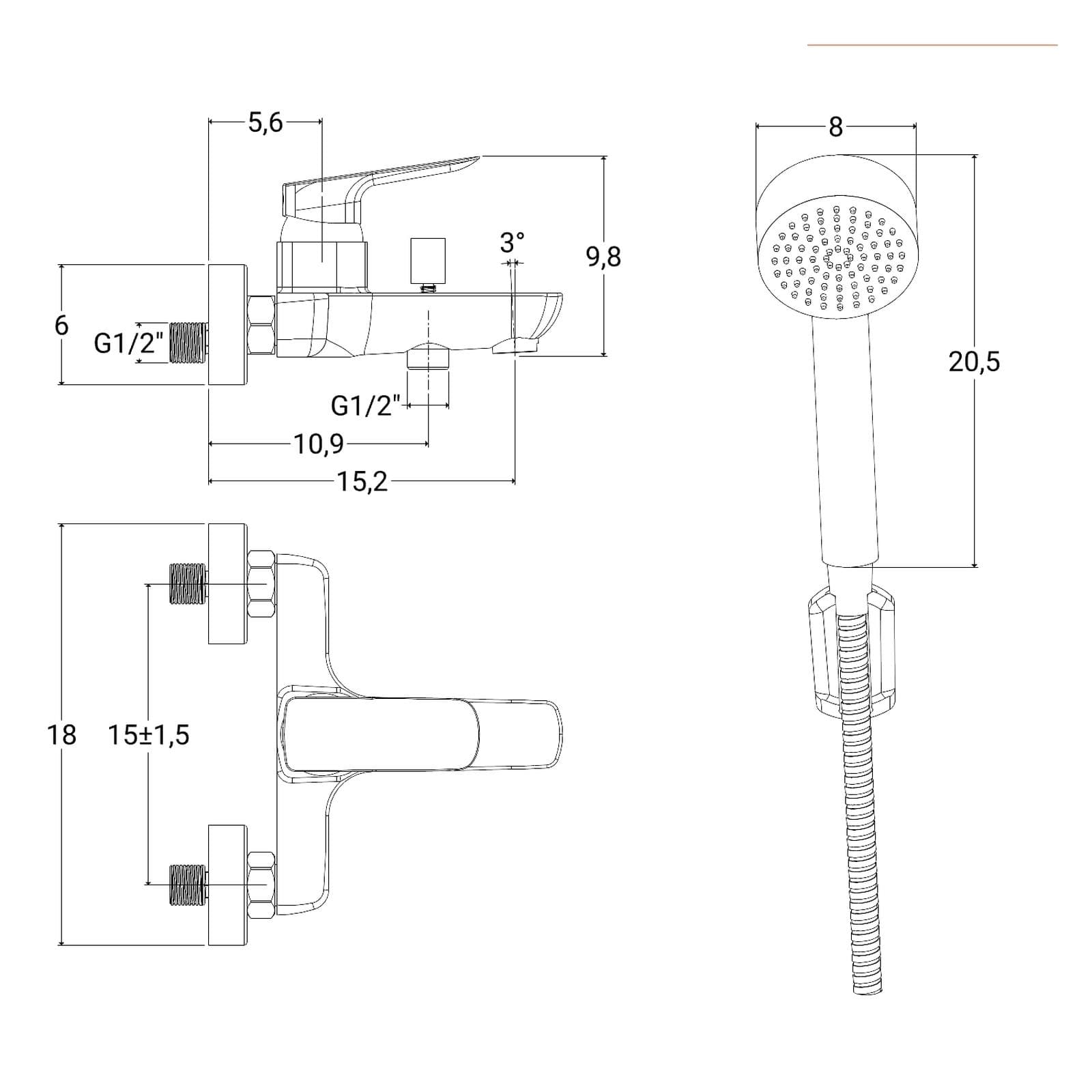 Miscelatore vasca con doccino cromo X9 di Jacuzzi - Rubinetteria