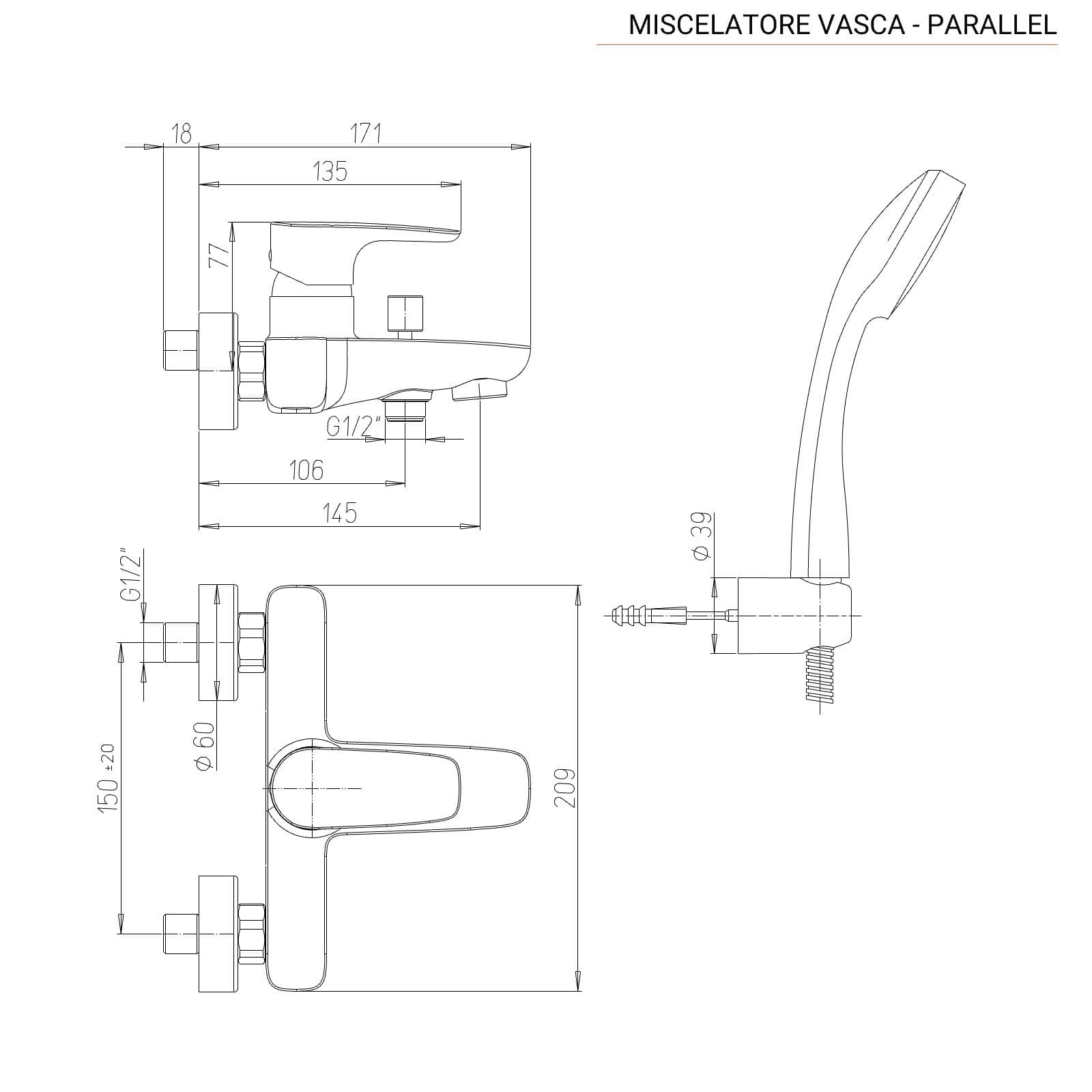 Miscelatore vasca esterno di Paini con duplex in ottone cromato - Parallel
