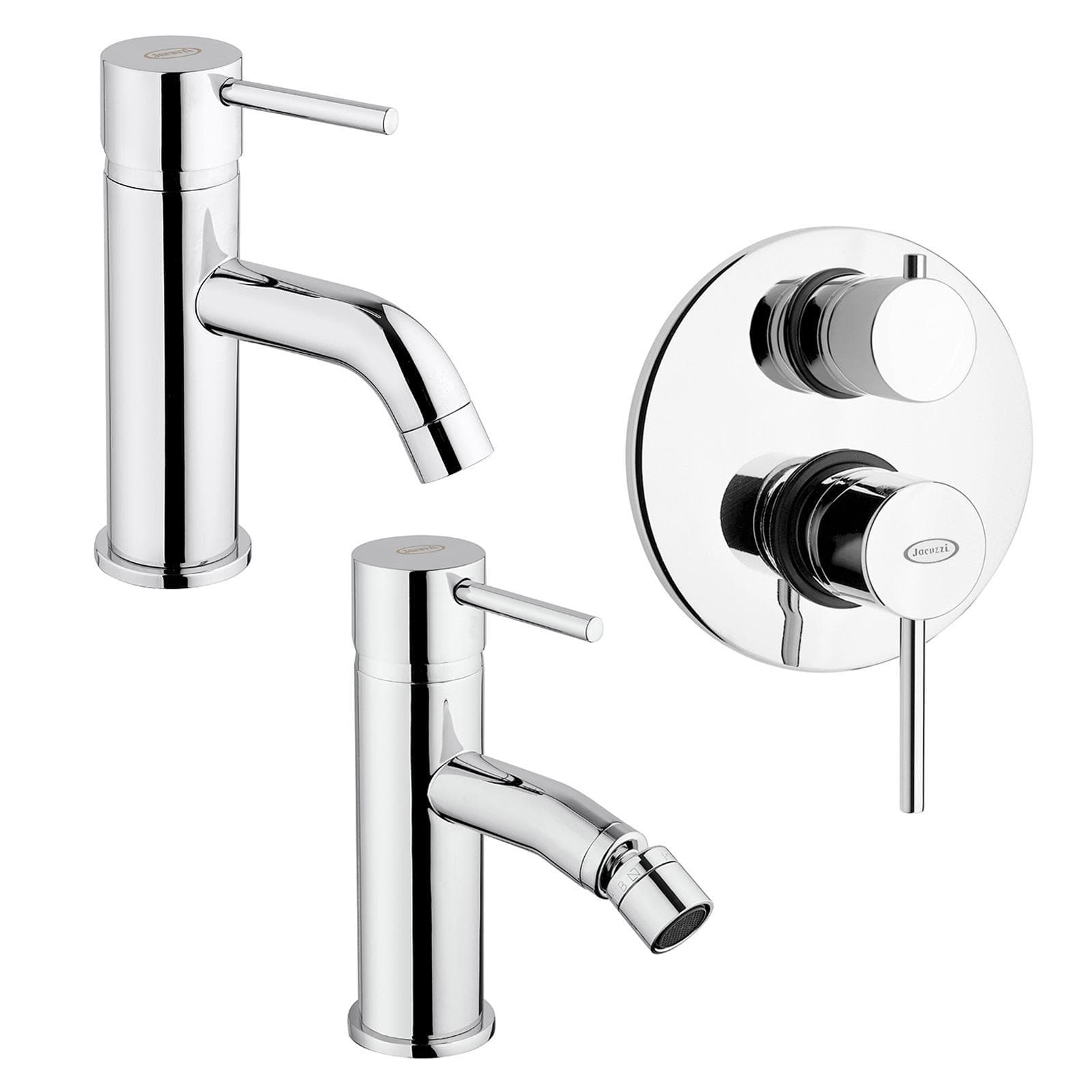 Miscelatori in set Jacuzzi - Rubinetteria Gun lavabo + bidet + incasso doccia con deviatore ottone cromato