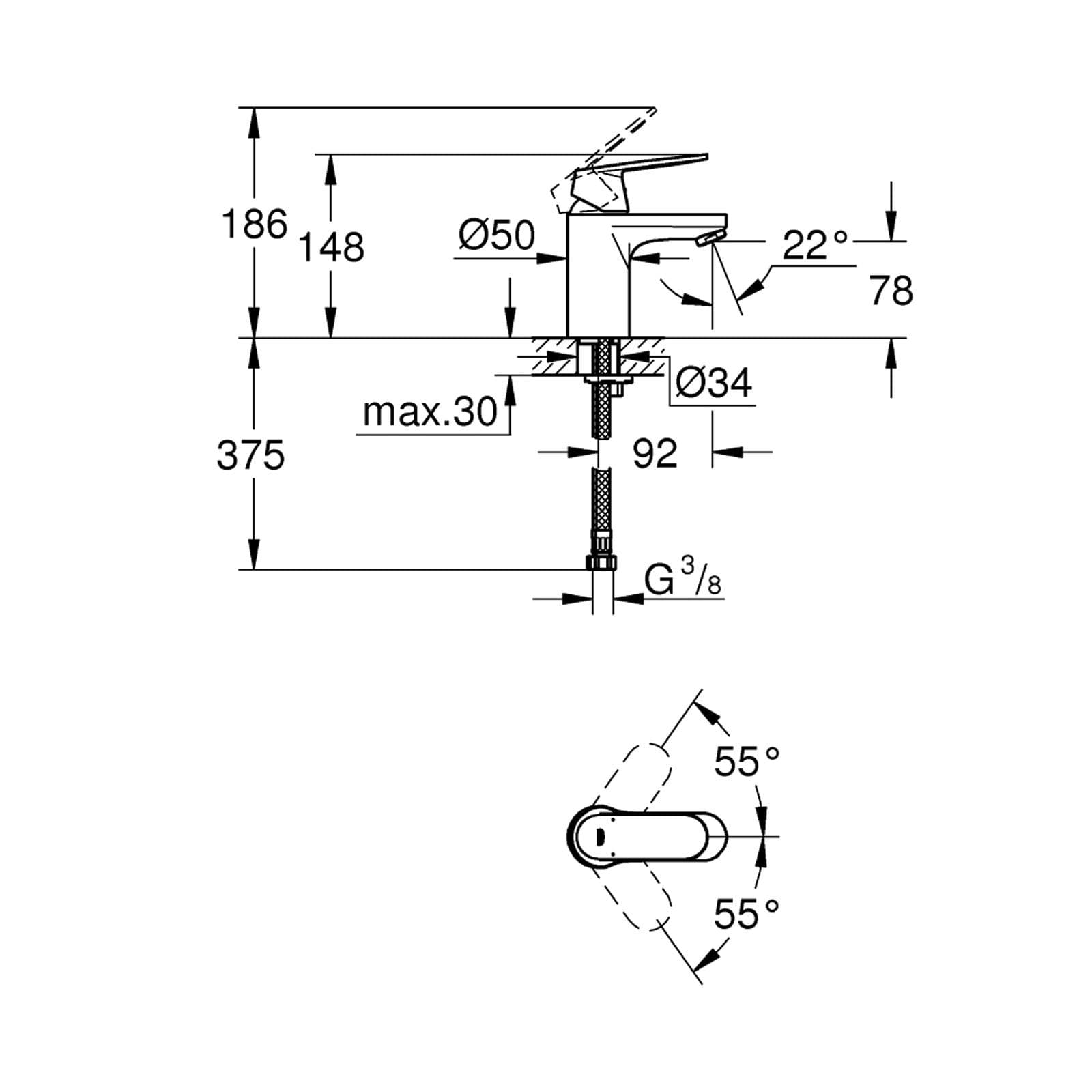 Miscelatori lavabo bidet e doccia 2 uscite GROHE Eurosmart Cosmopolitan