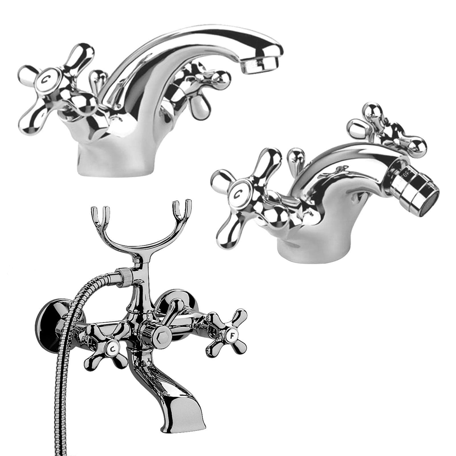 Miscelatori lavabo + bidet + gruppo vasca Paffoni iris in ottone cromato