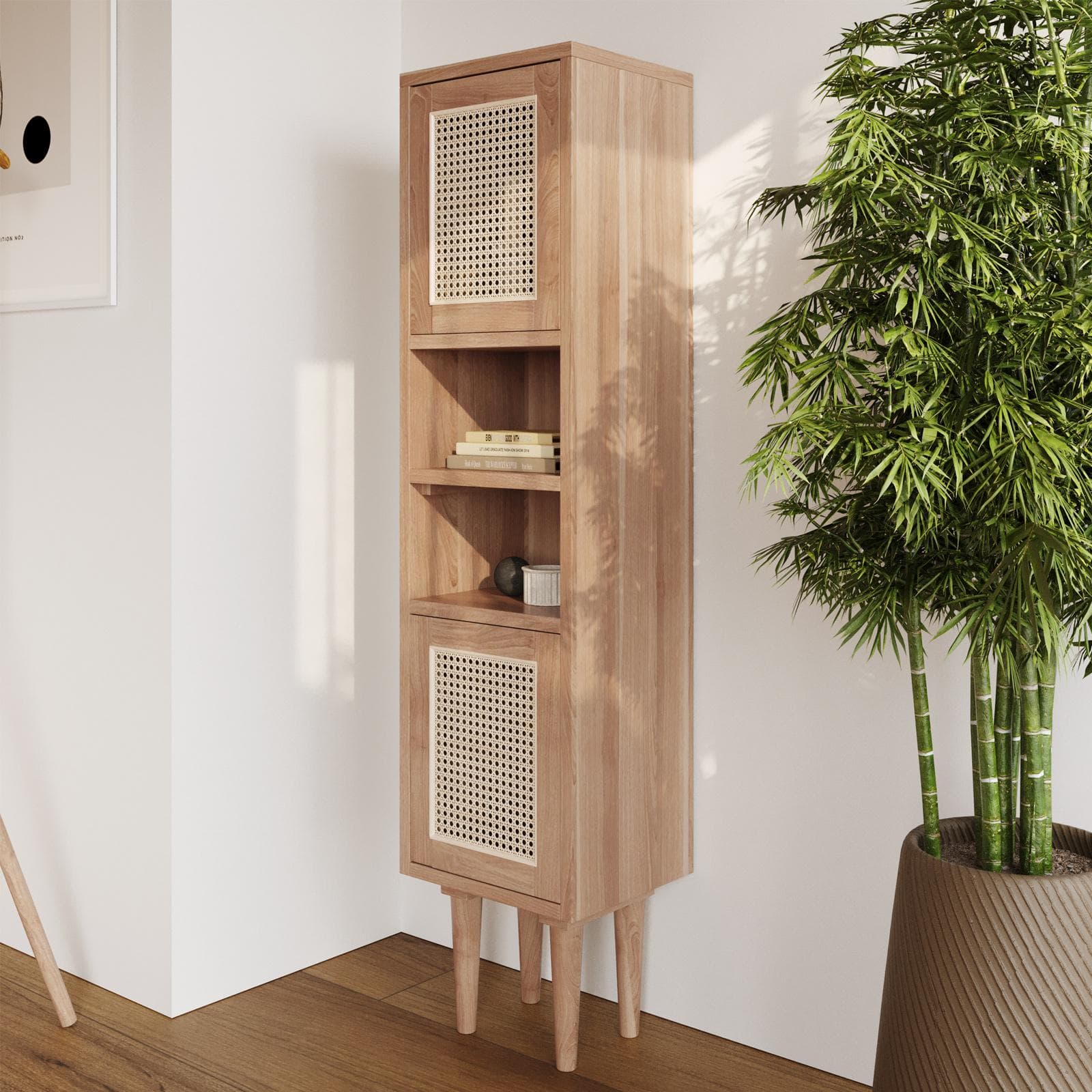 Mobile a colonna 150 h cm in teak naturale e paglia di vienna - Malindi