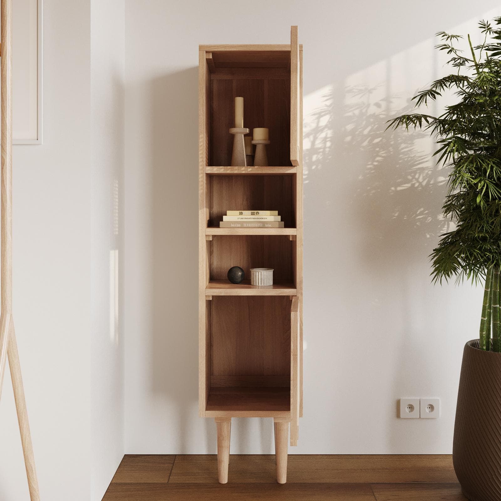 Mobile a colonna 150 h cm in teak naturale e paglia di vienna - Malindi