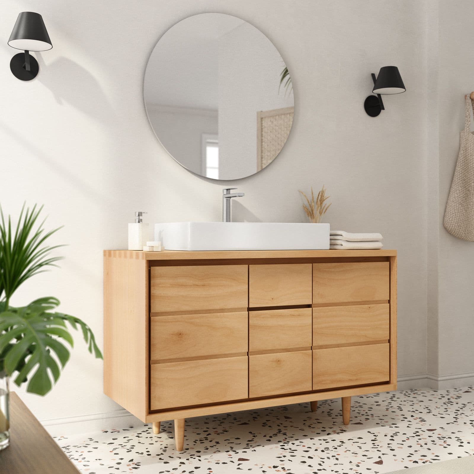 Mobile a terra 120 cm con 2 ante e cassetti in legno di mindi - Juana