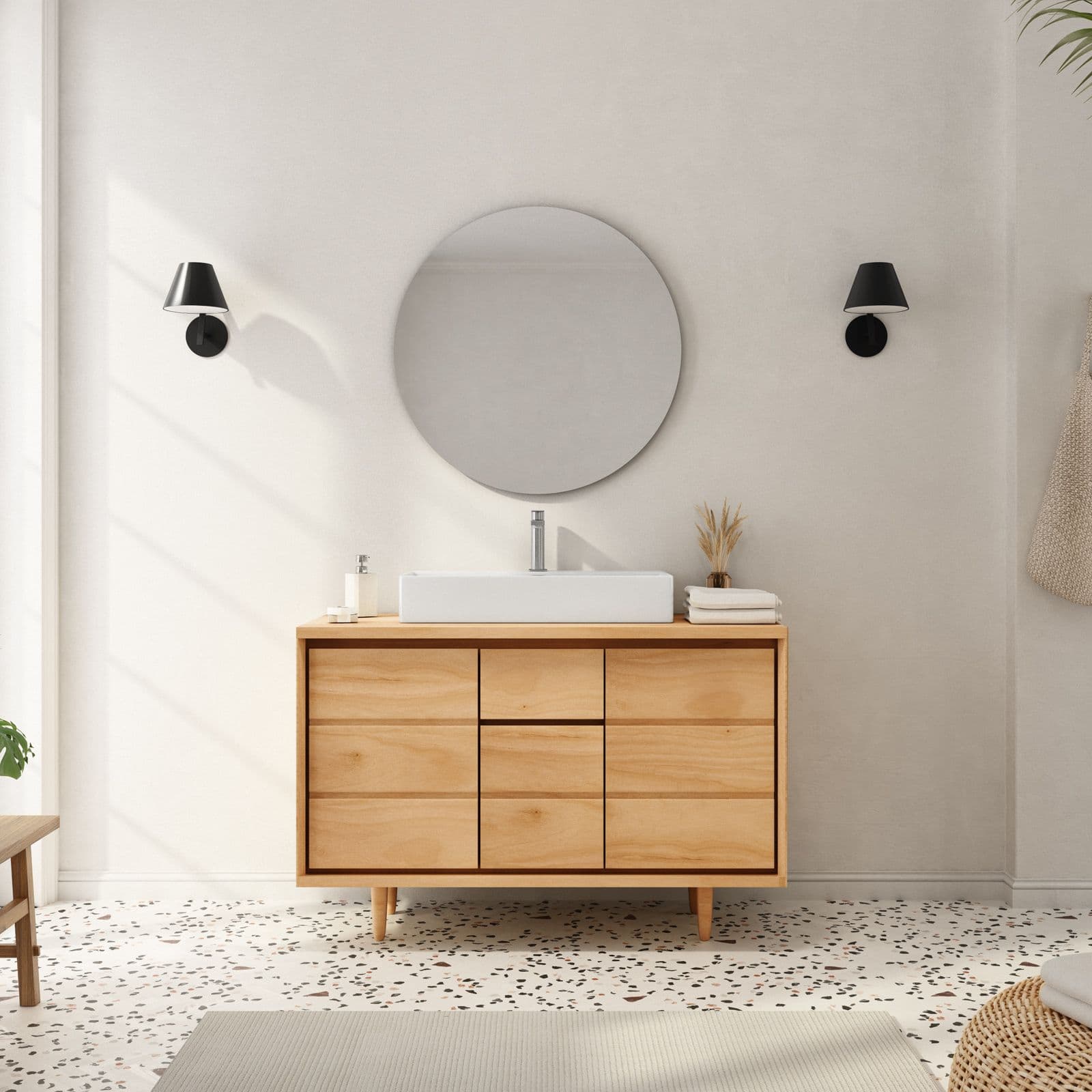 Mobile a terra 120 cm con 2 ante e cassetti in legno di mindi - Juana