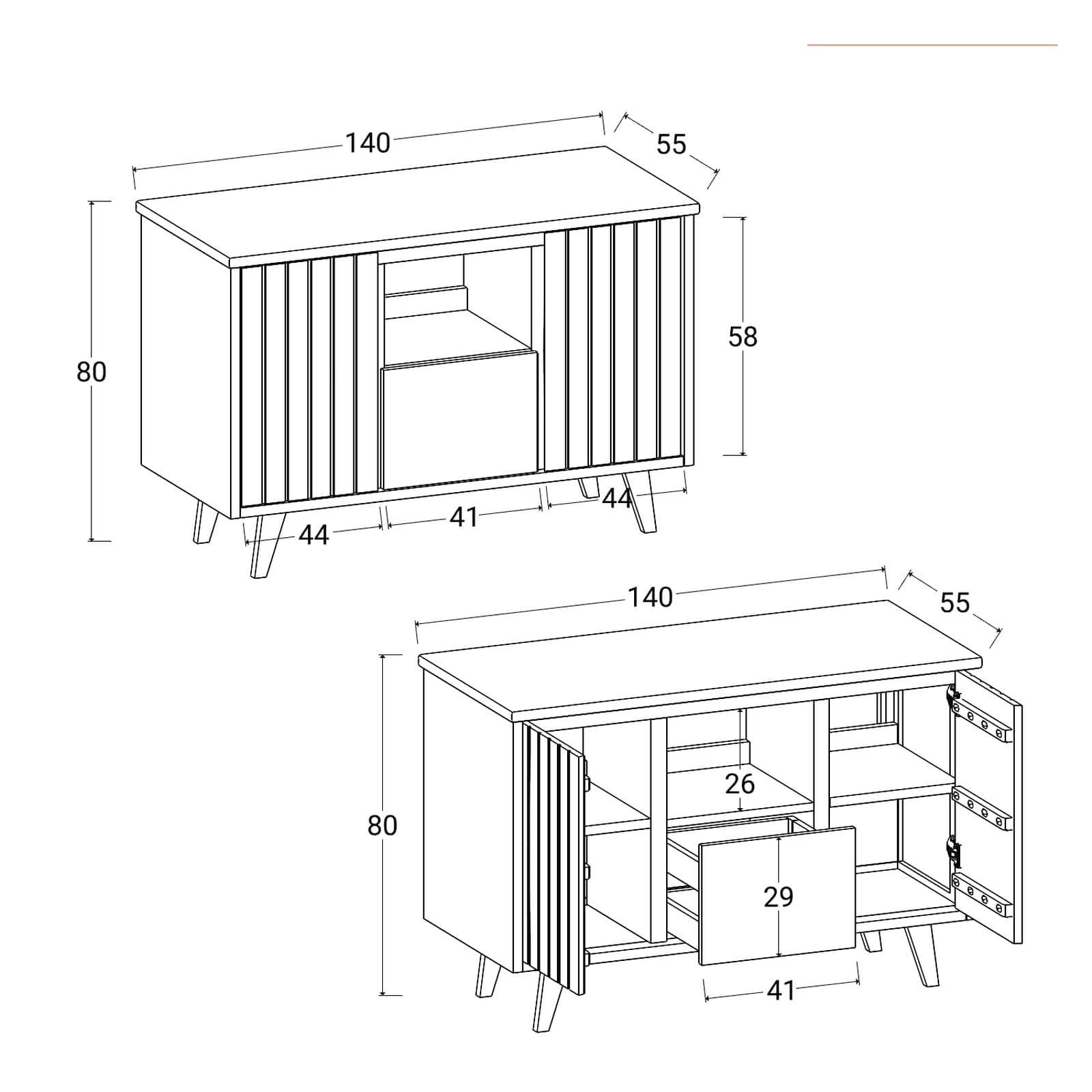Mobile bagno 140 cm con ante e cassetto in legno di mindi - Vivido