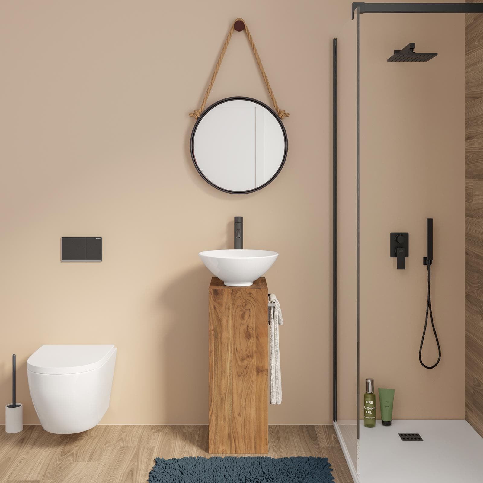 Mobile bagno 40x78 h cm in legno di acacia con barra portasalviette lavabo e specchio - Delphi