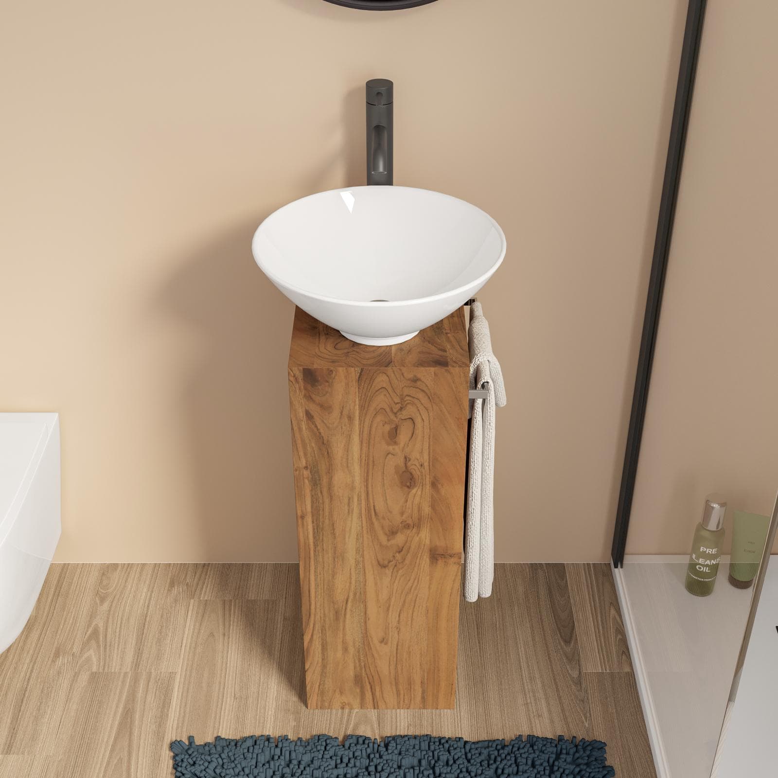 Mobile bagno 40x78 h cm in legno di acacia con barra portasalviette lavabo e specchio - Delphi