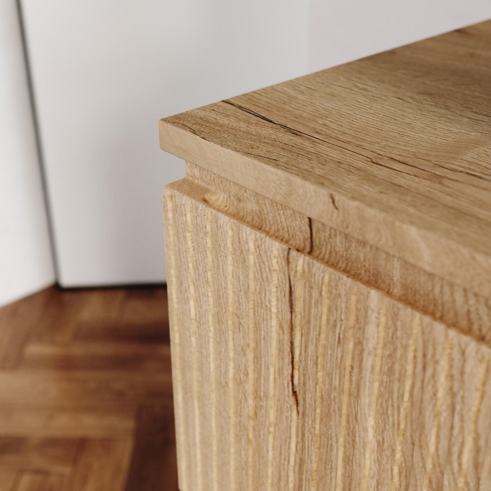 Mobile bagno a terra 120 cm 6 cassetti rovere acero cannettato con top e specchio - Calen Plus