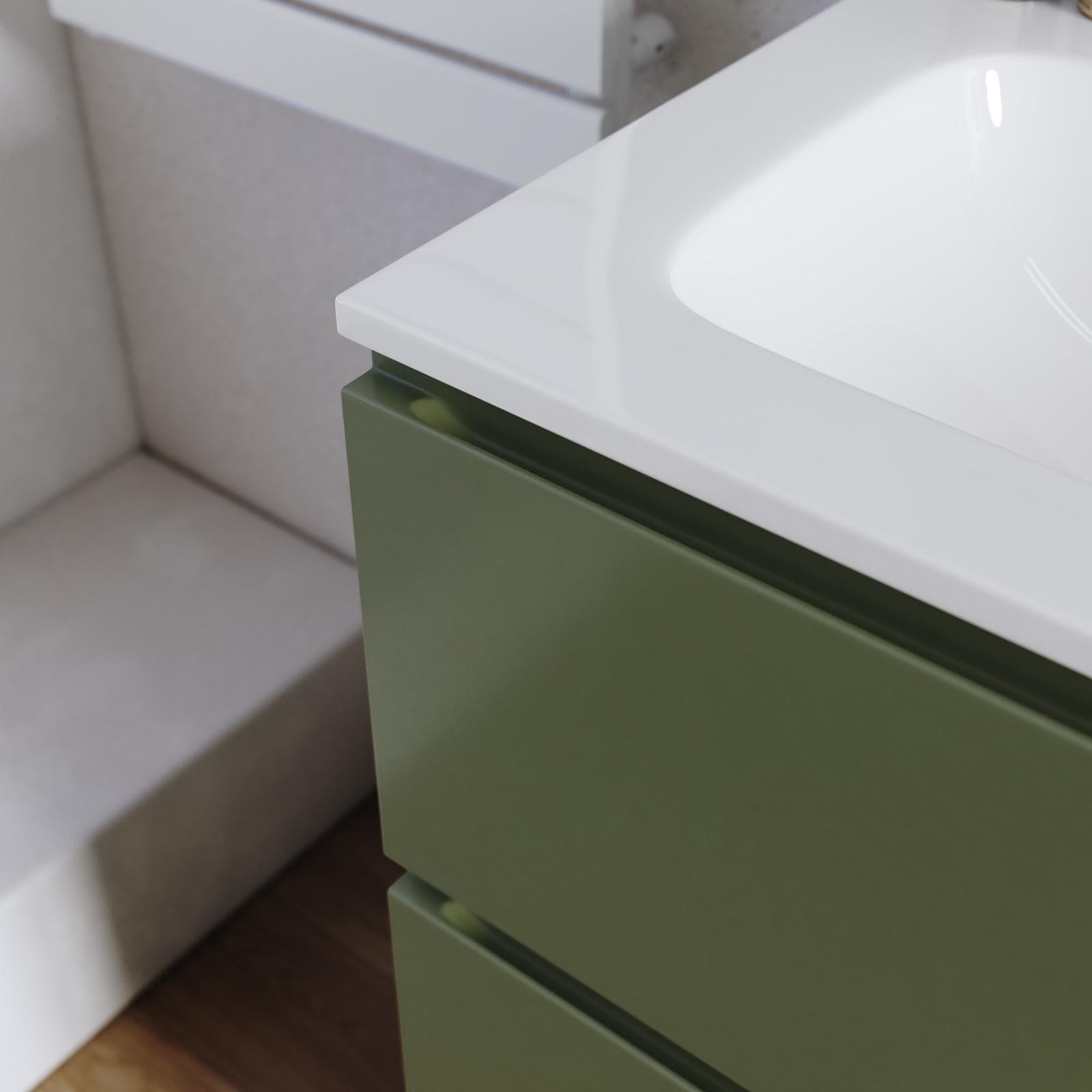 Mobile bagno a terra 120 cm 6 cassetti verde nordico con lavabo e specchio - Calen